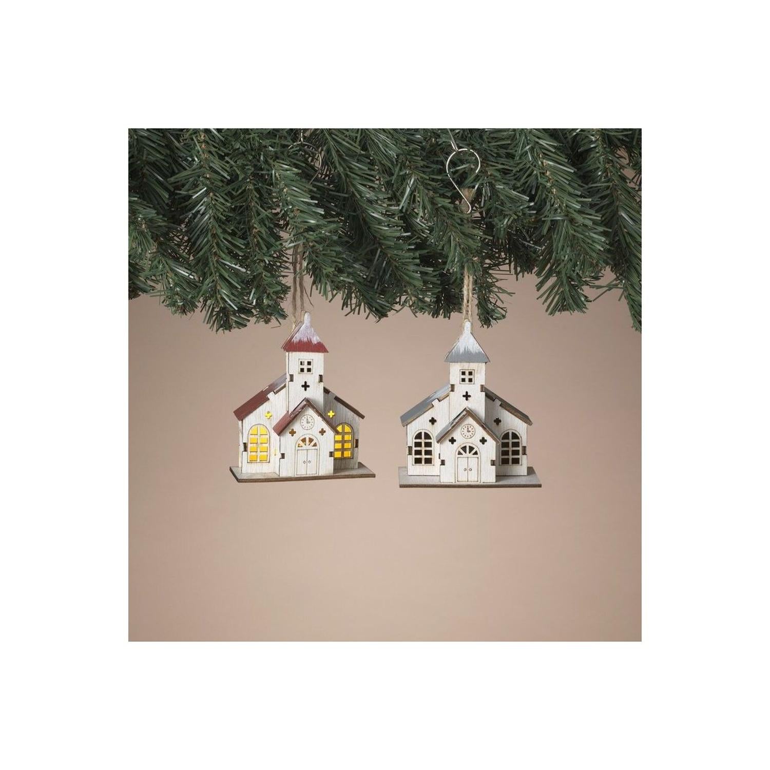4" Lighted Laser Wood Church Ornaments