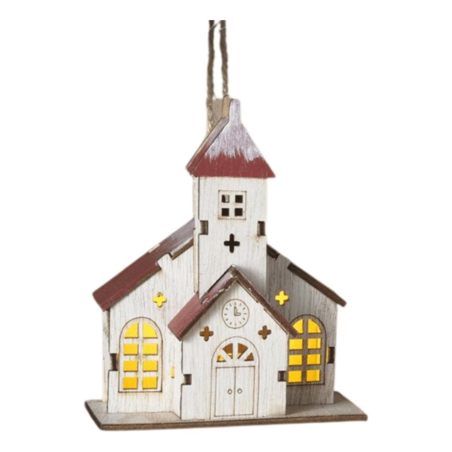 4" Lighted Laser Wood Church Ornaments