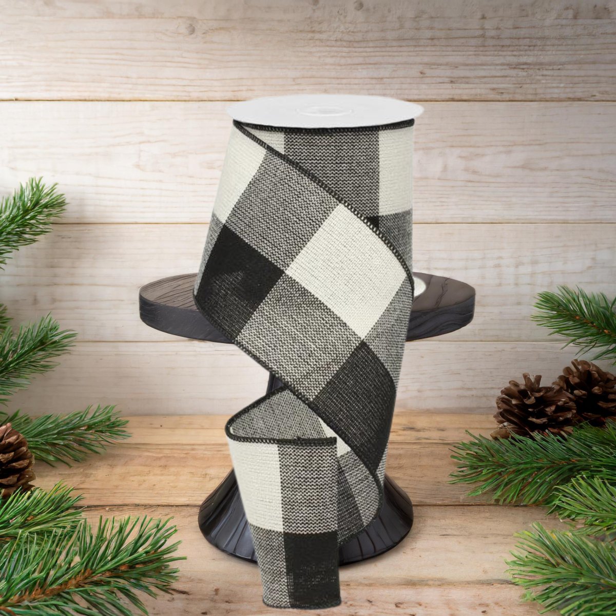 Shop For 4" Linen Checks Ribbon: Black & White (10 Yards)