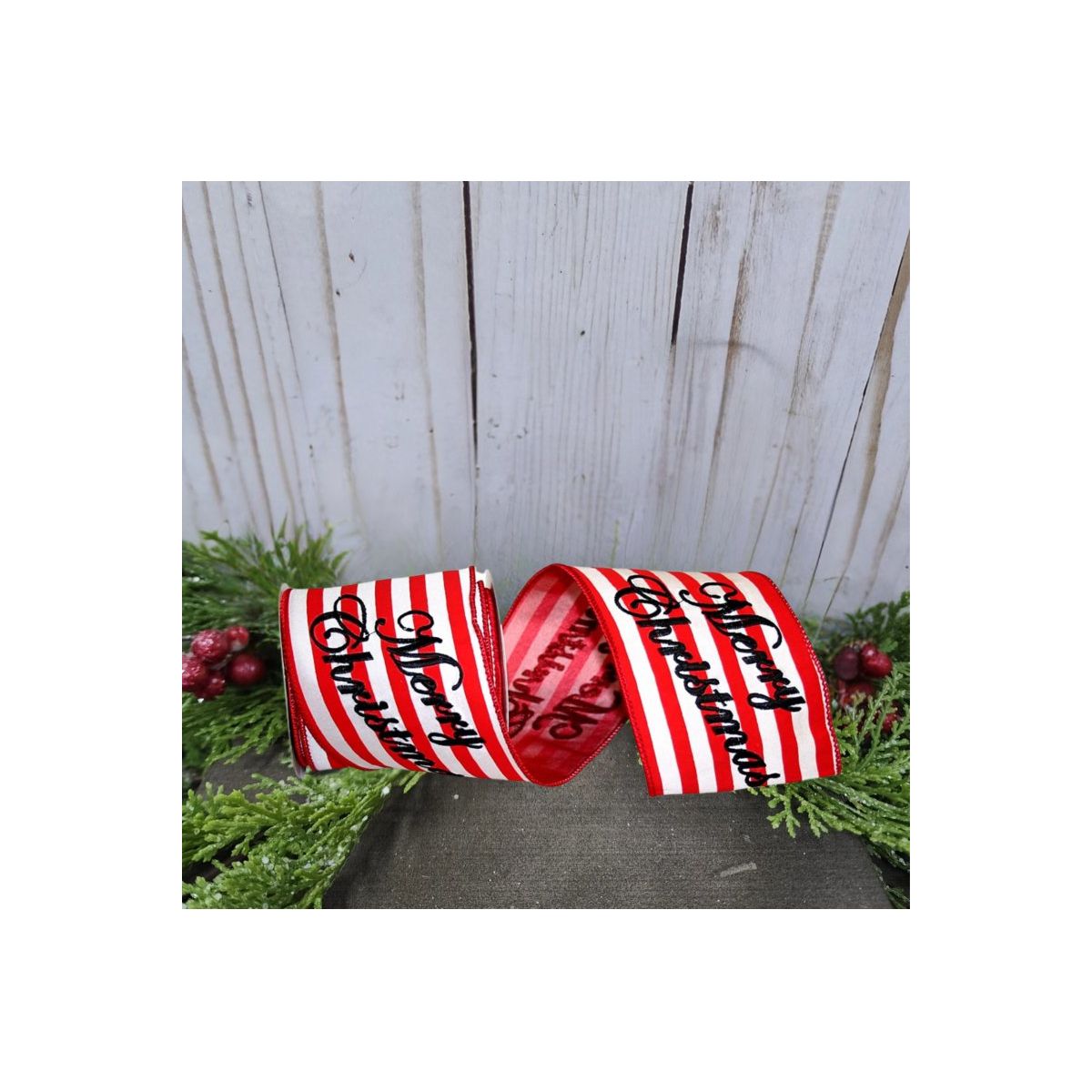 Shop For 4" Merry Christmas Embroidered Striped Ribbon: Red & White (5 Yards)