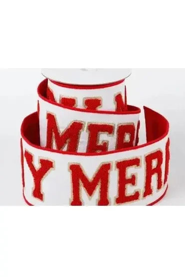 Shop For 4" Merry Dupion Backed Ribbon: White/Red (5 Yards) at Michelle's aDOORable Creations