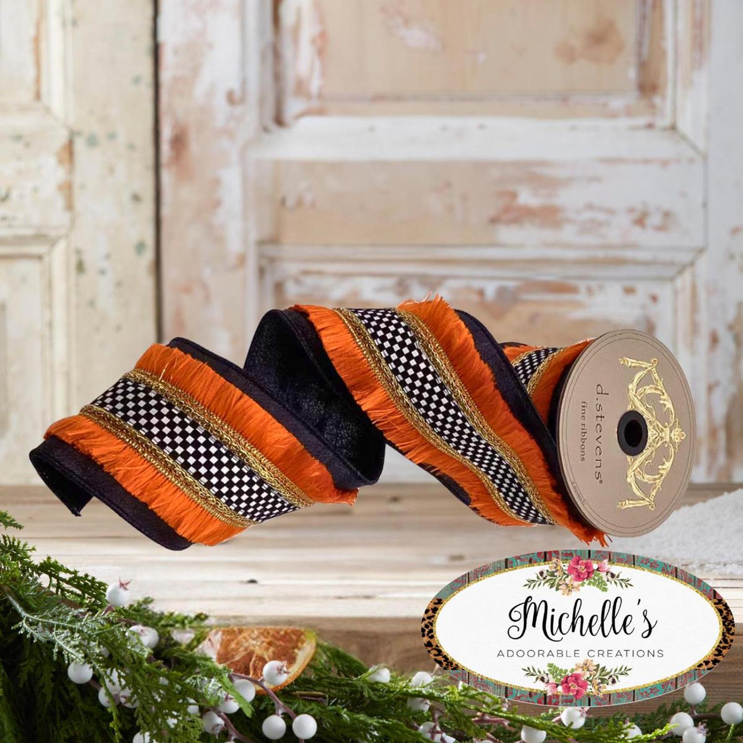 4" Metallic Dupion Fringe Ribbon: Check (5 Yards)