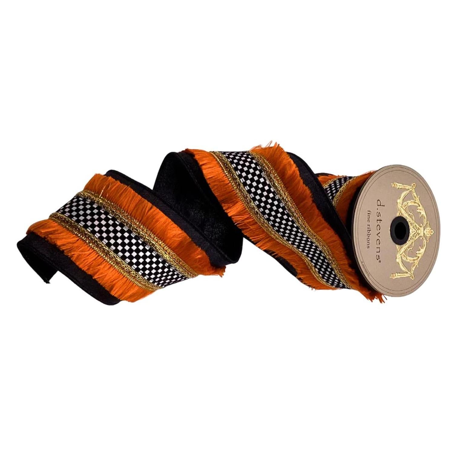 4" Metallic Dupion Fringe Ribbon: Check (5 Yards)