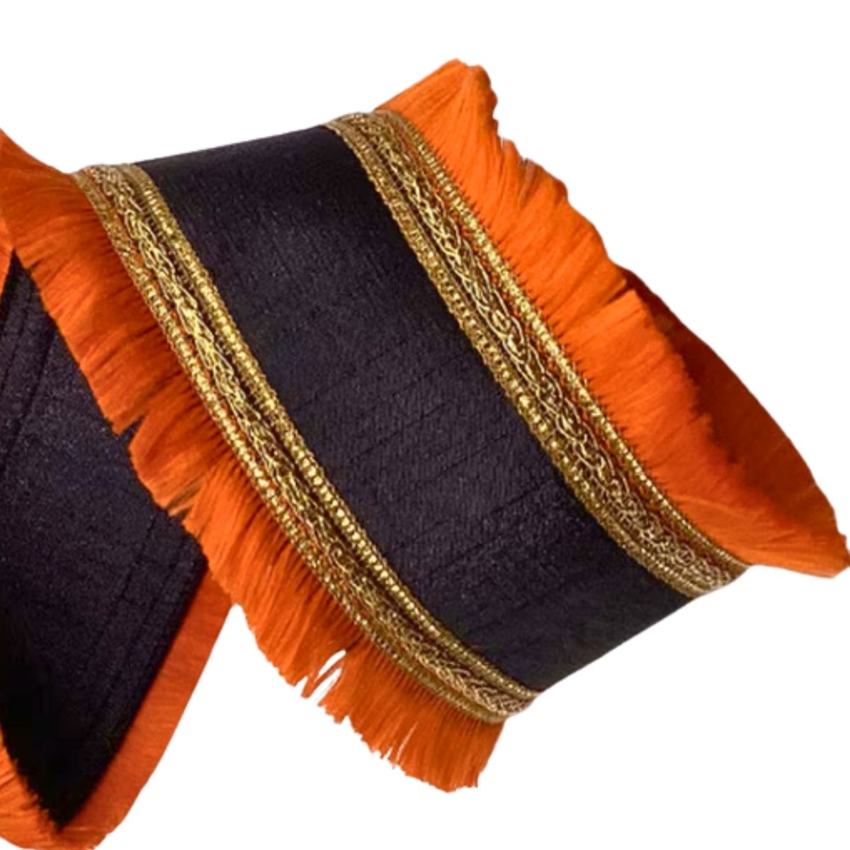 Shop For 4" Metallic Dupion Fringe Ribbon: Orange/Black (10 Yards)