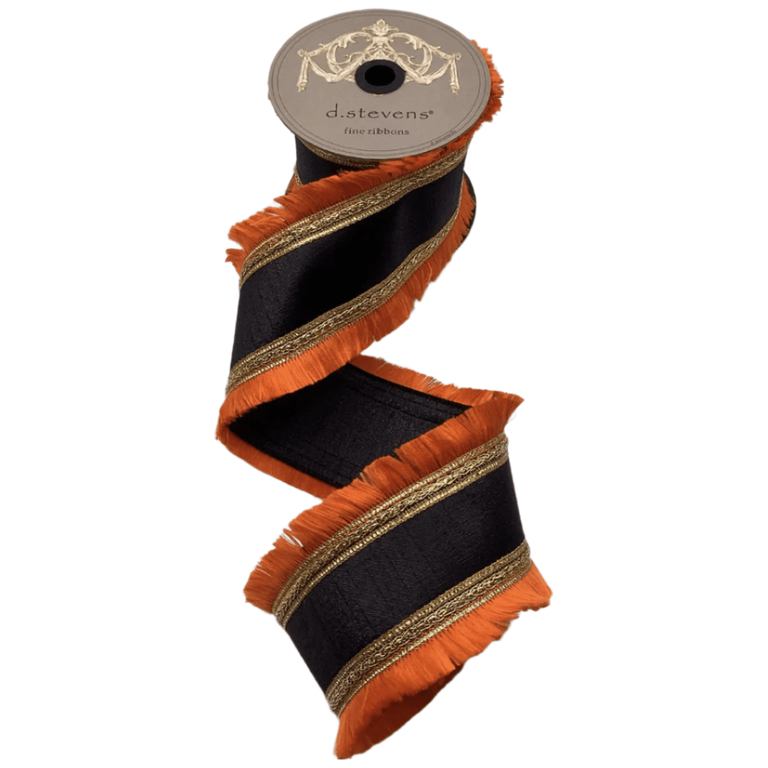 Shop For 4" Metallic Dupion Fringe Ribbon: Orange/Black (10 Yards)