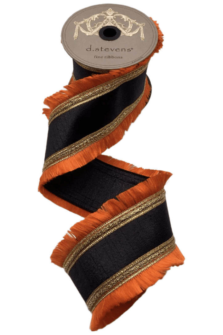 Shop For 4" Metallic Dupion Fringe Ribbon: Orange/Black (10 Yards)