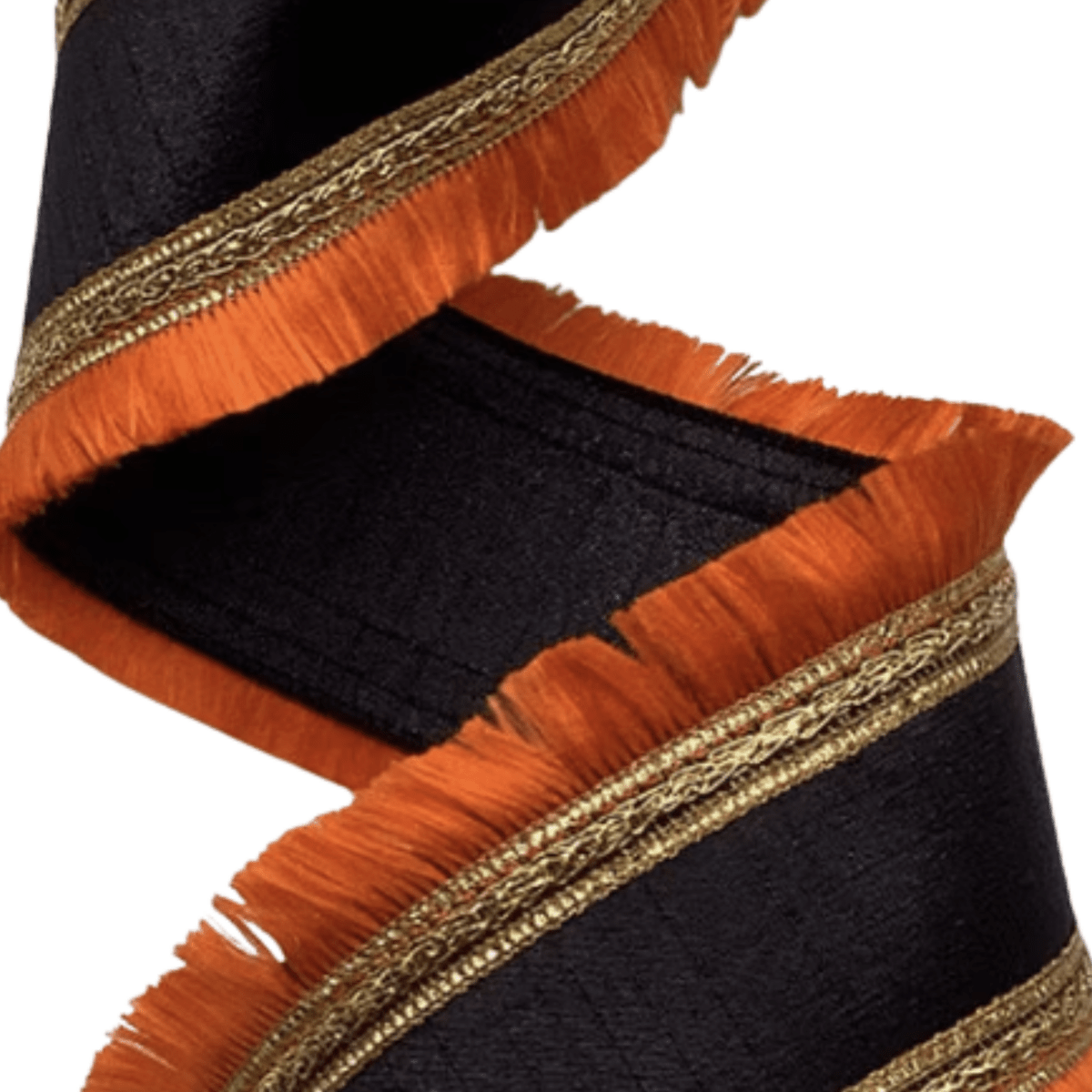 Shop For 4" Metallic Dupion Fringe Ribbon: Orange/Black (10 Yards)