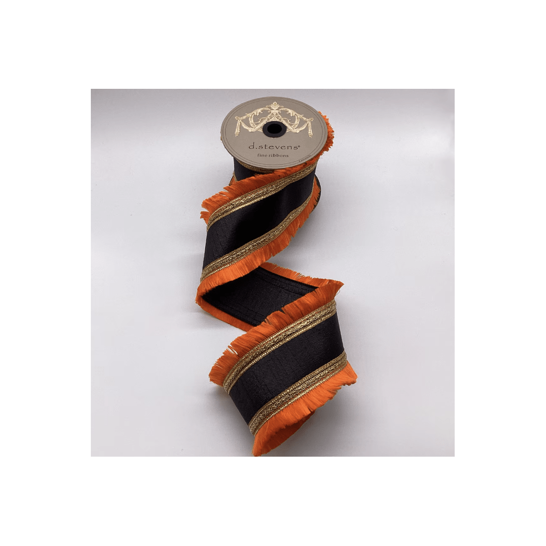 Shop For 4" Metallic Dupion Fringe Ribbon: Orange/Black (10 Yards)