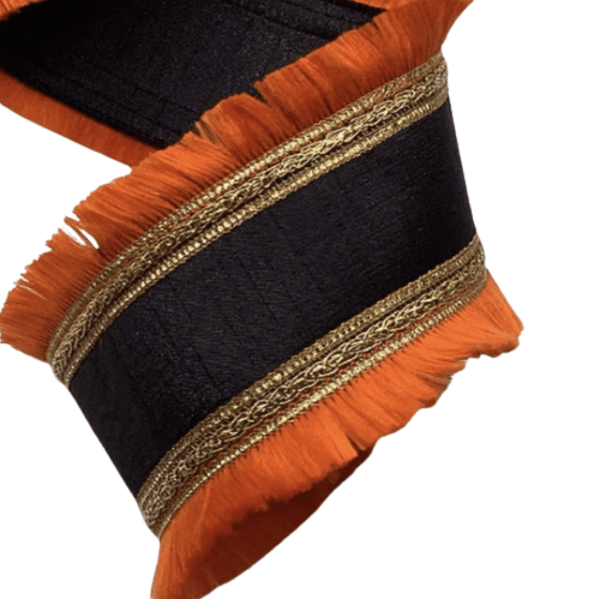 Shop For 4" Metallic Dupion Fringe Ribbon: Orange/Black (10 Yards)