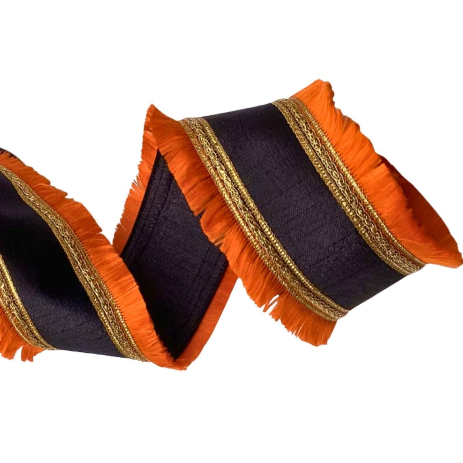 Shop For 4" Metallic Dupion Fringe Ribbon: Orange/Black (10 Yards)