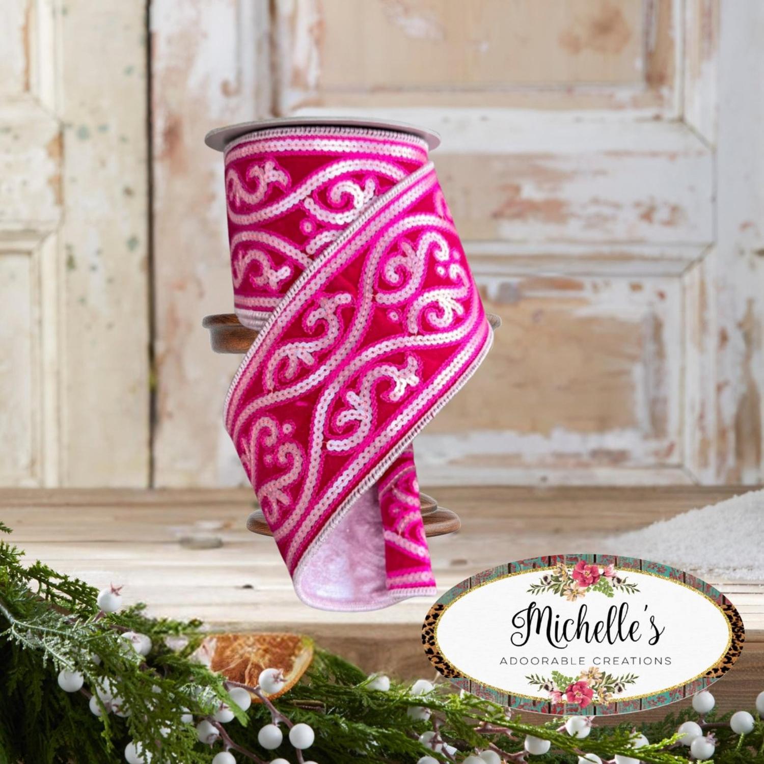 4" Morris Tapestry Ribbon: Light Pink (5 Yards)