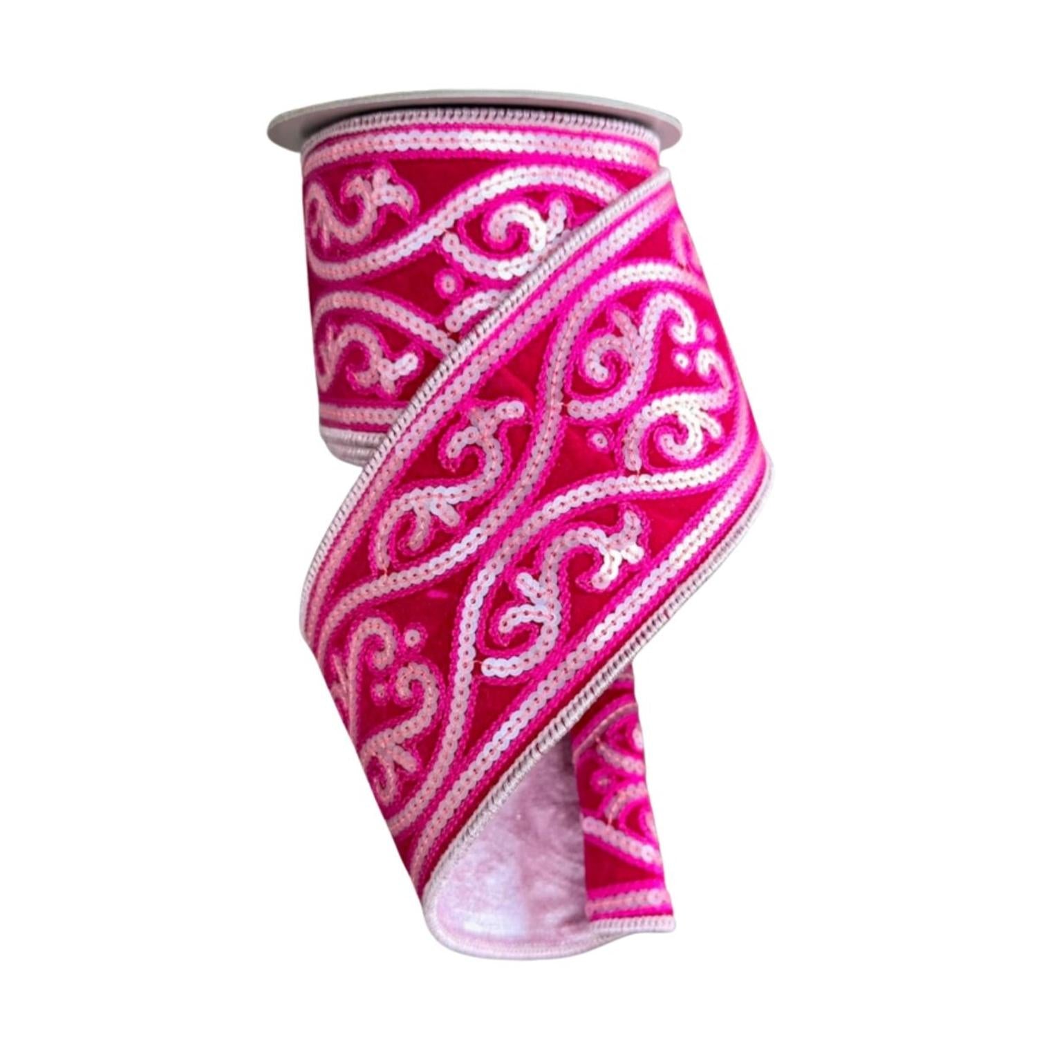 4" Morris Tapestry Ribbon: Light Pink (5 Yards)