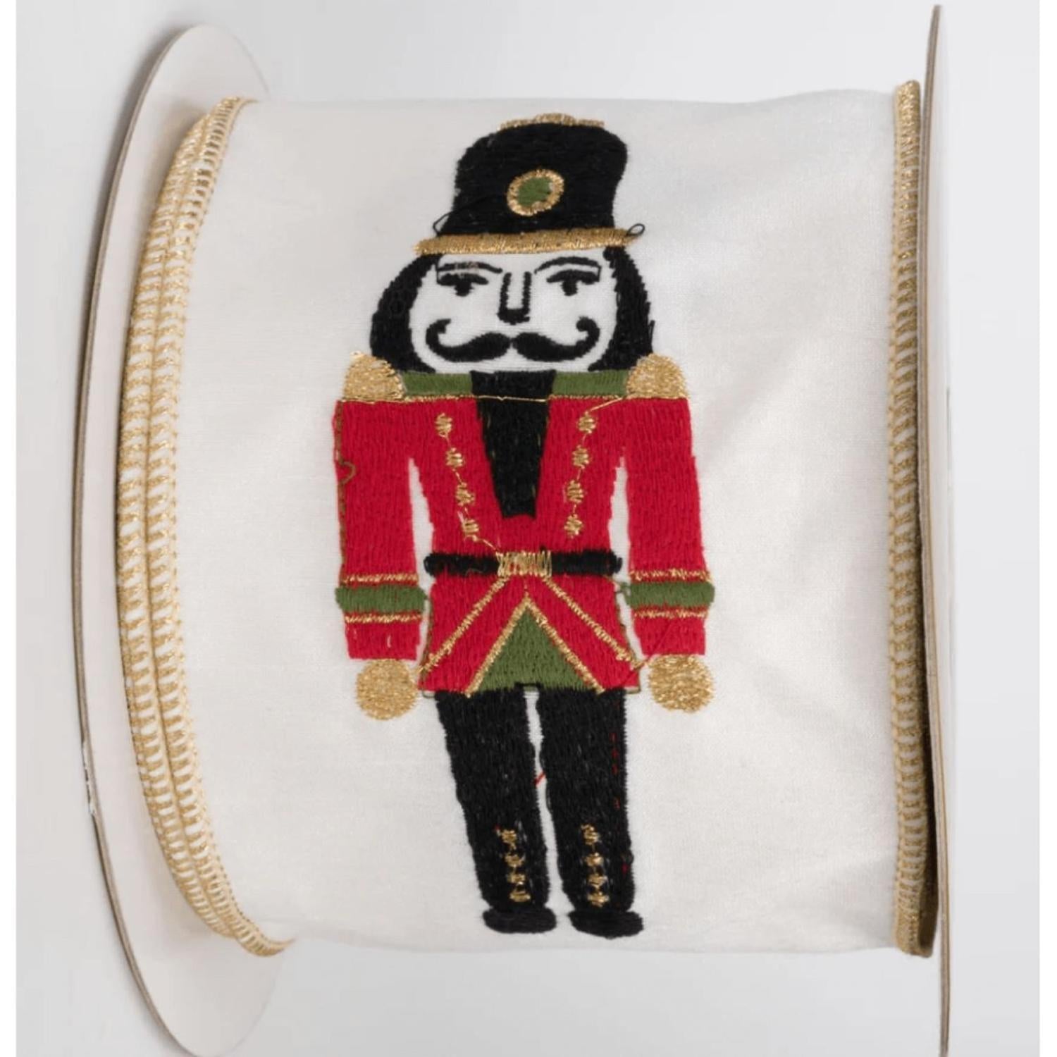 4" Nutcracker Drum Ribbon: White (5 Yards)