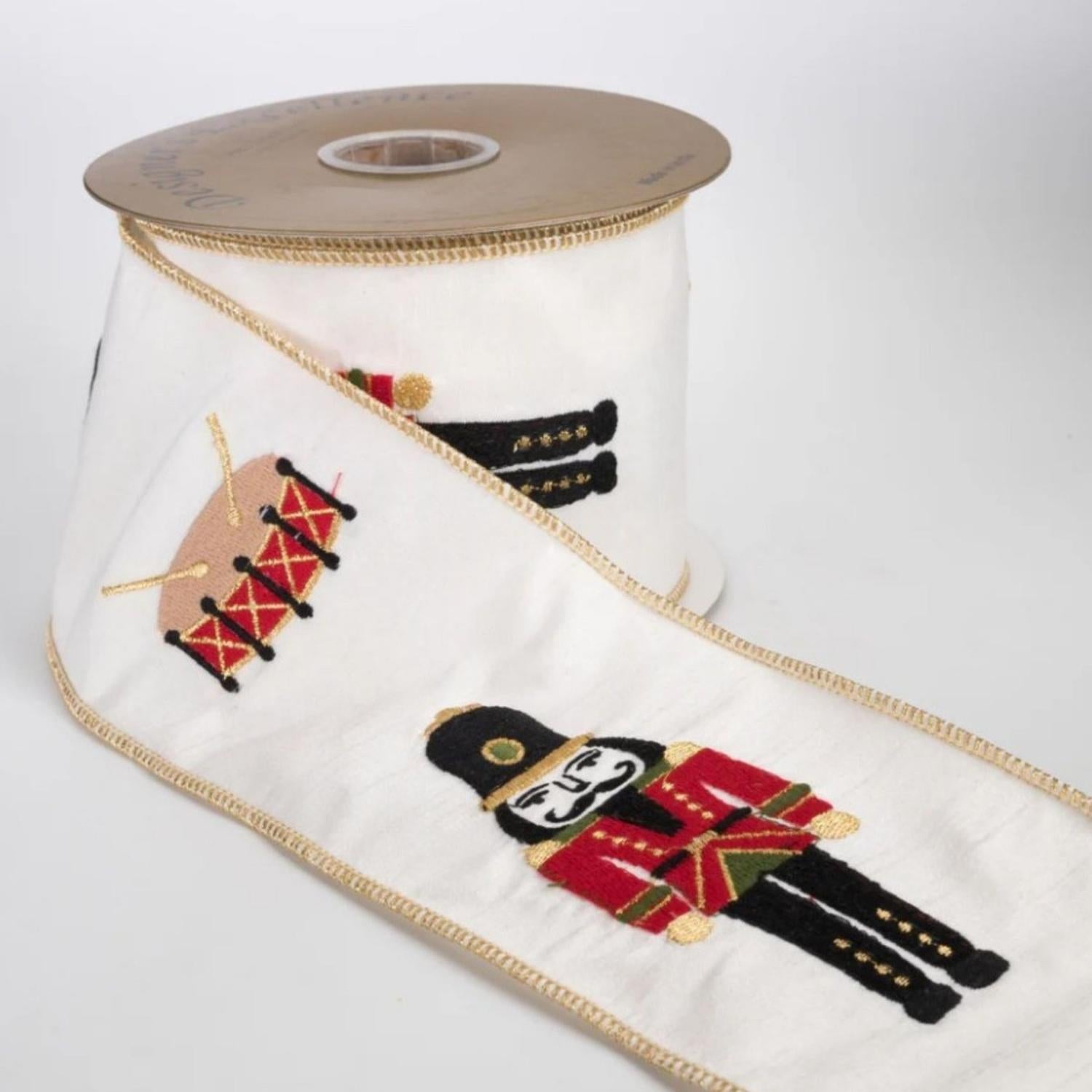 4" Nutcracker Drum Ribbon: White (5 Yards)