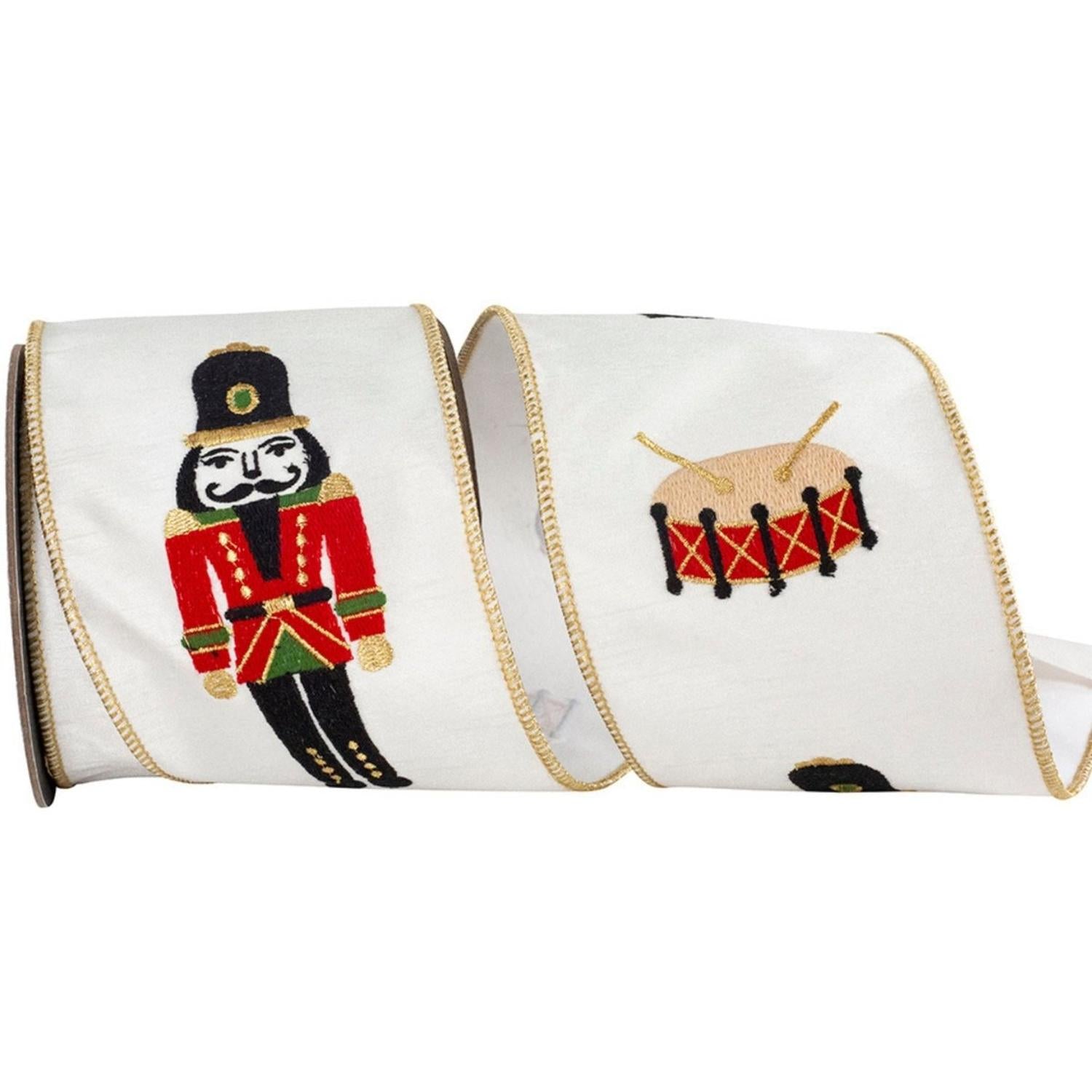 4" Nutcracker Drum Ribbon: White (5 Yards)