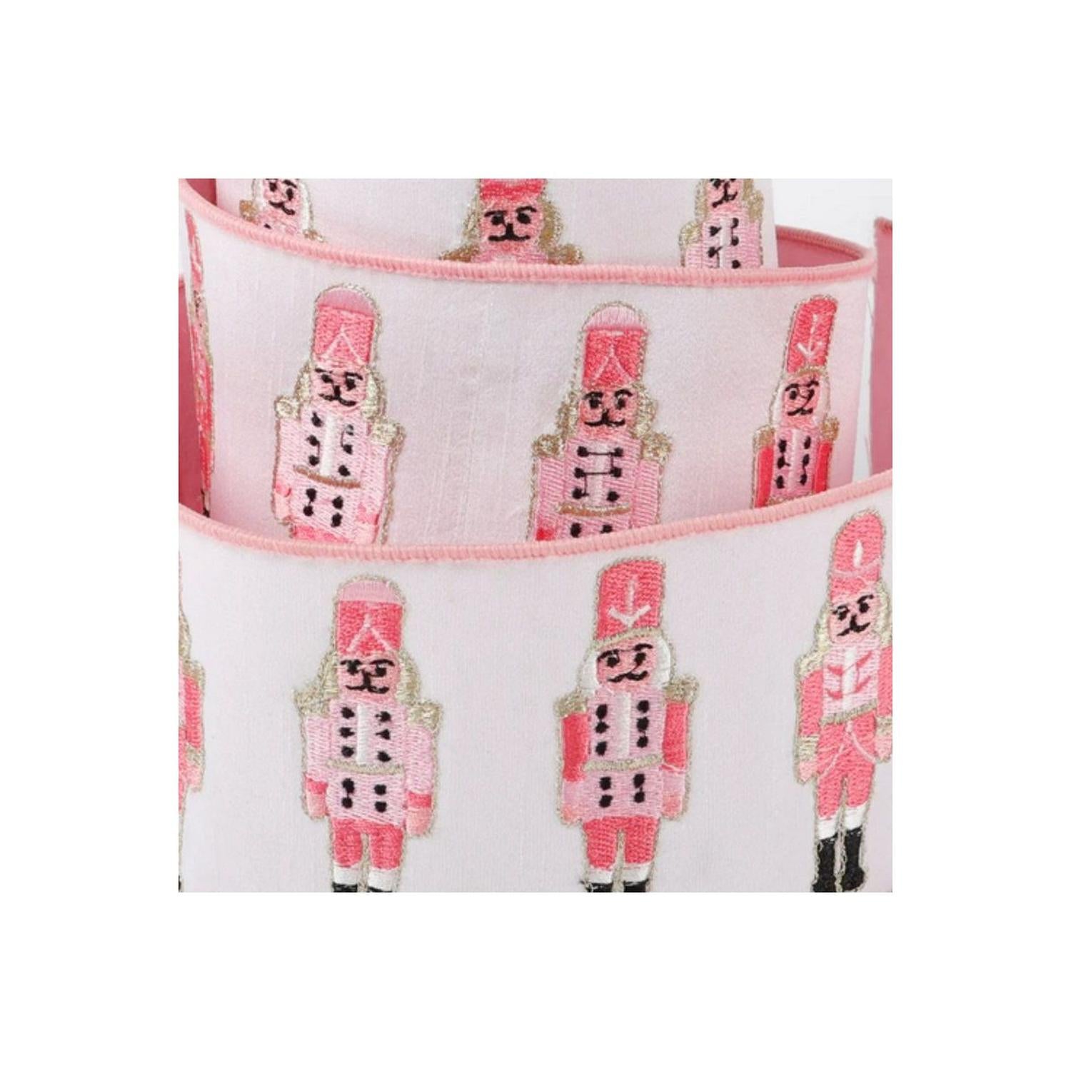 4" Nutcracker Pink Dupion Ribbon: White (5 Yards)