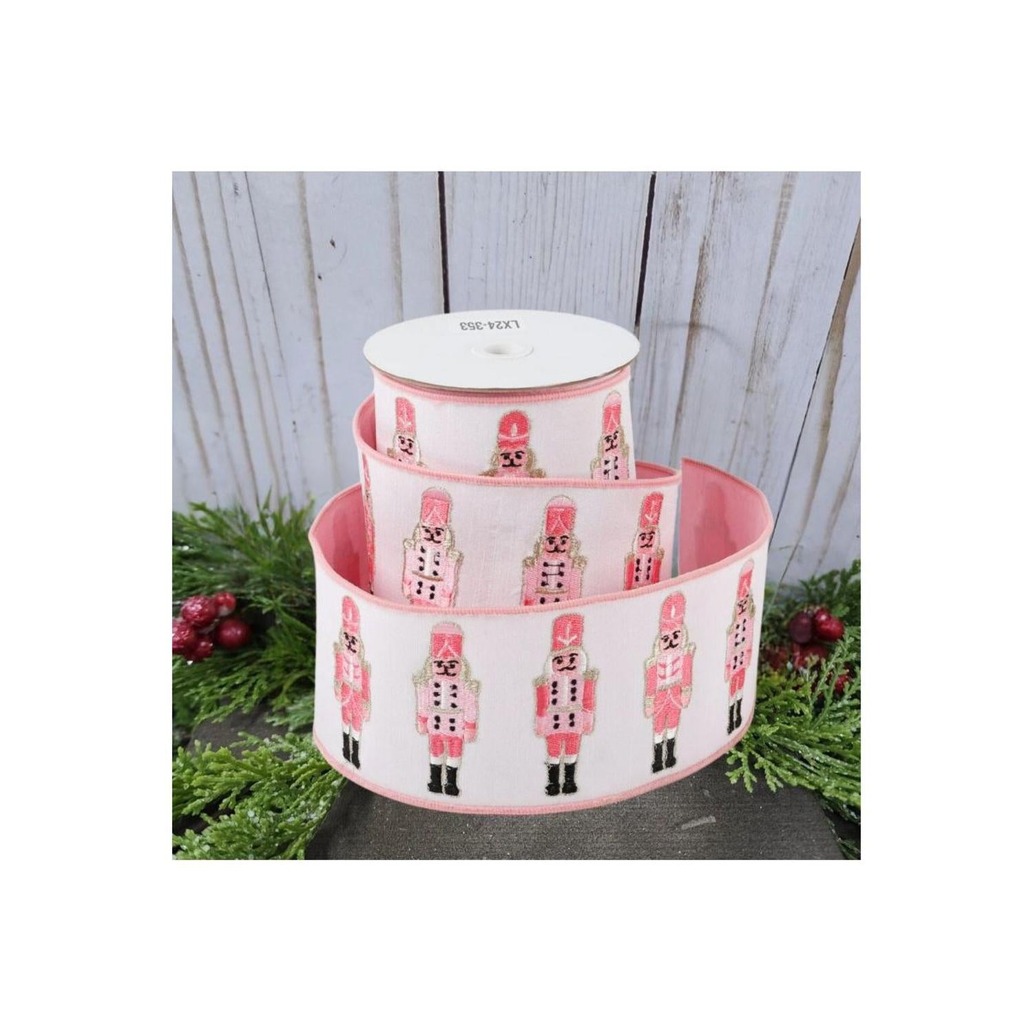 4" Nutcracker Pink Dupion Ribbon: White (5 Yards)