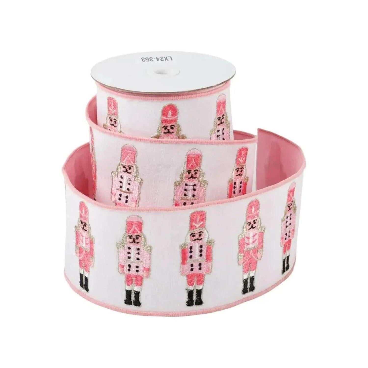 4" Nutcracker Pink Dupion Ribbon: White (5 Yards)