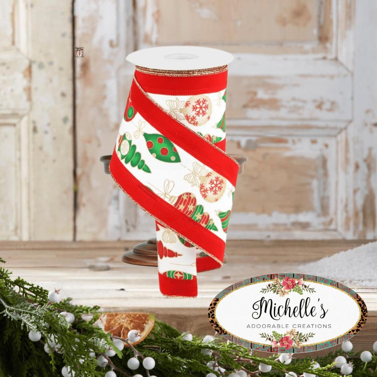 4" Ornaments Velvet Edge Ribbon: White (10 Yards)