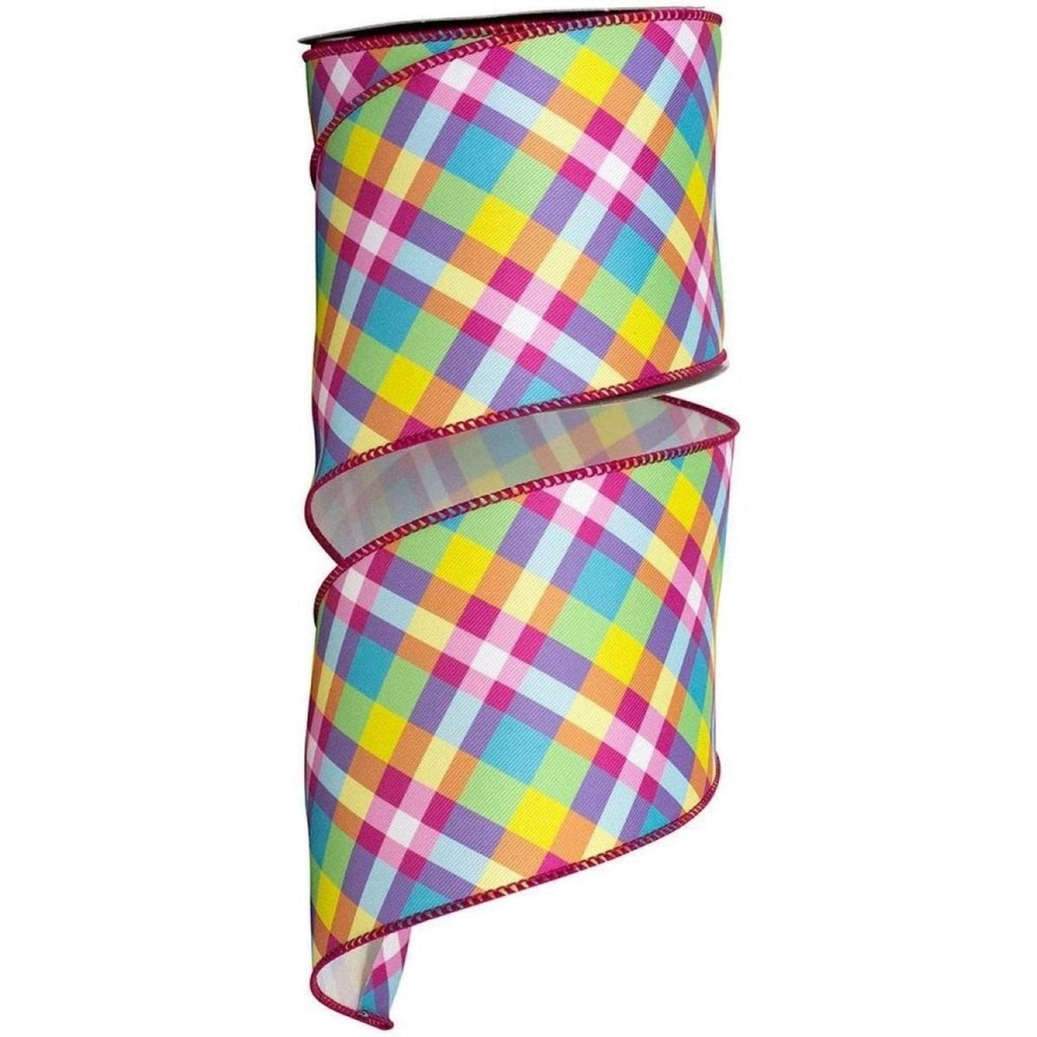Shop For 4" Pastel Plaid Diagonal Print Ribbon: Multi (10 Yards)
