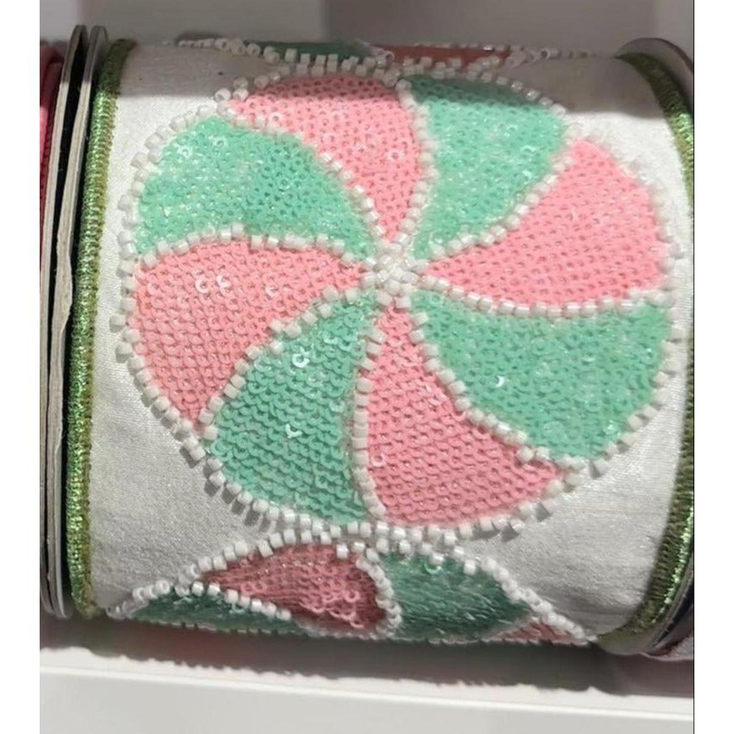 Shop For 4" Peppermint Candies Ribbon: Mint/Pink (5 Yards)