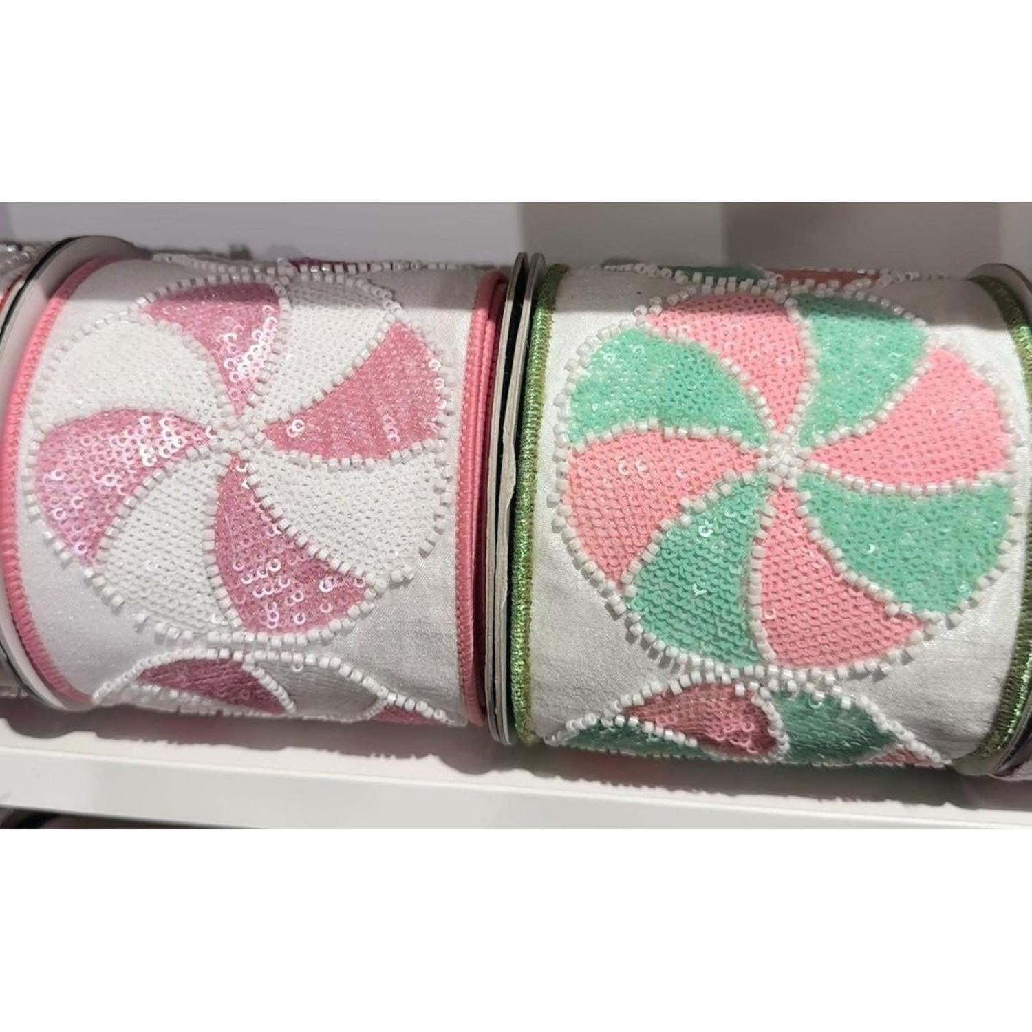 4" Peppermint Candies Ribbon: Pink/White (5 Yards)