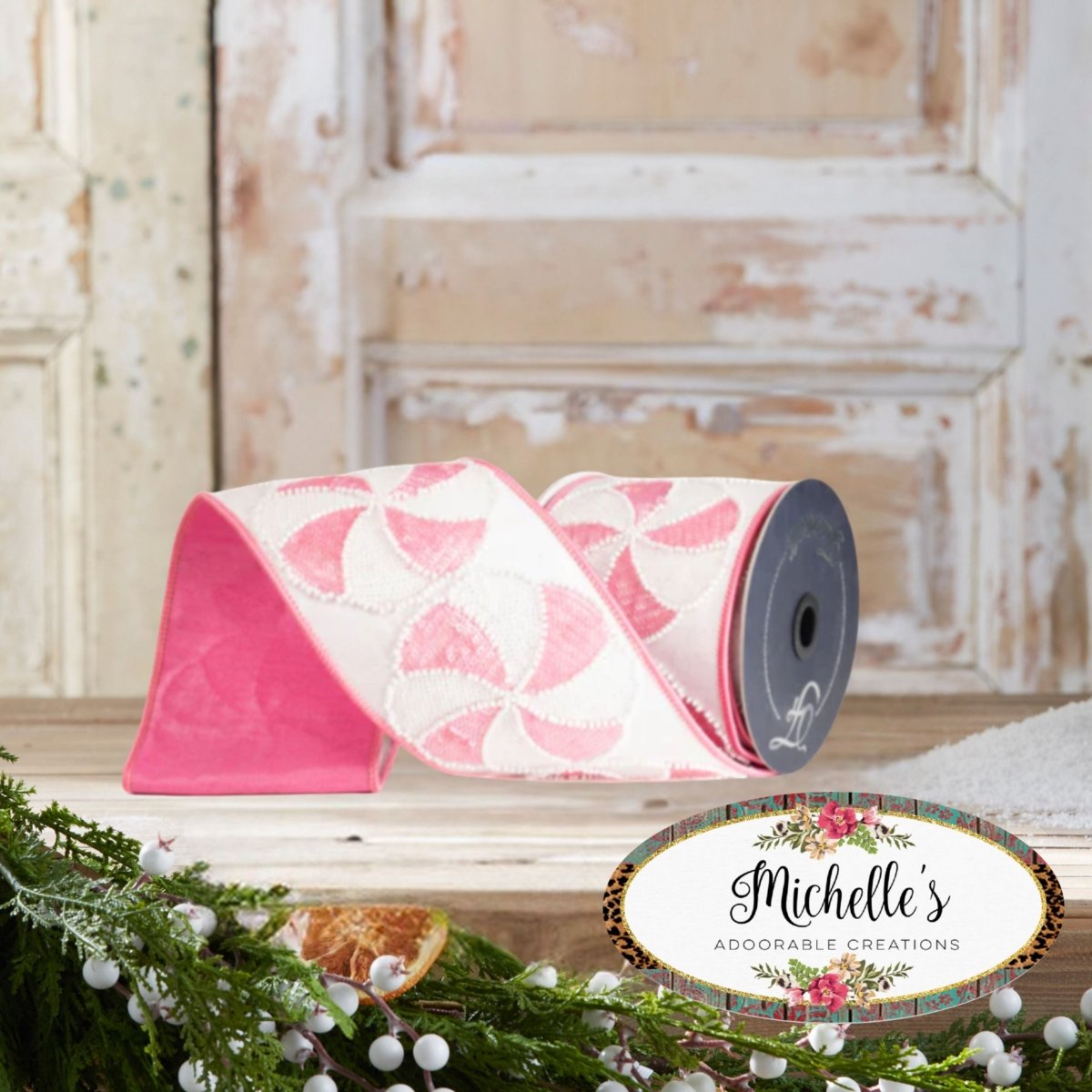 Shop For 4" Peppermint Candies Ribbon: Pink/White (5 Yards)