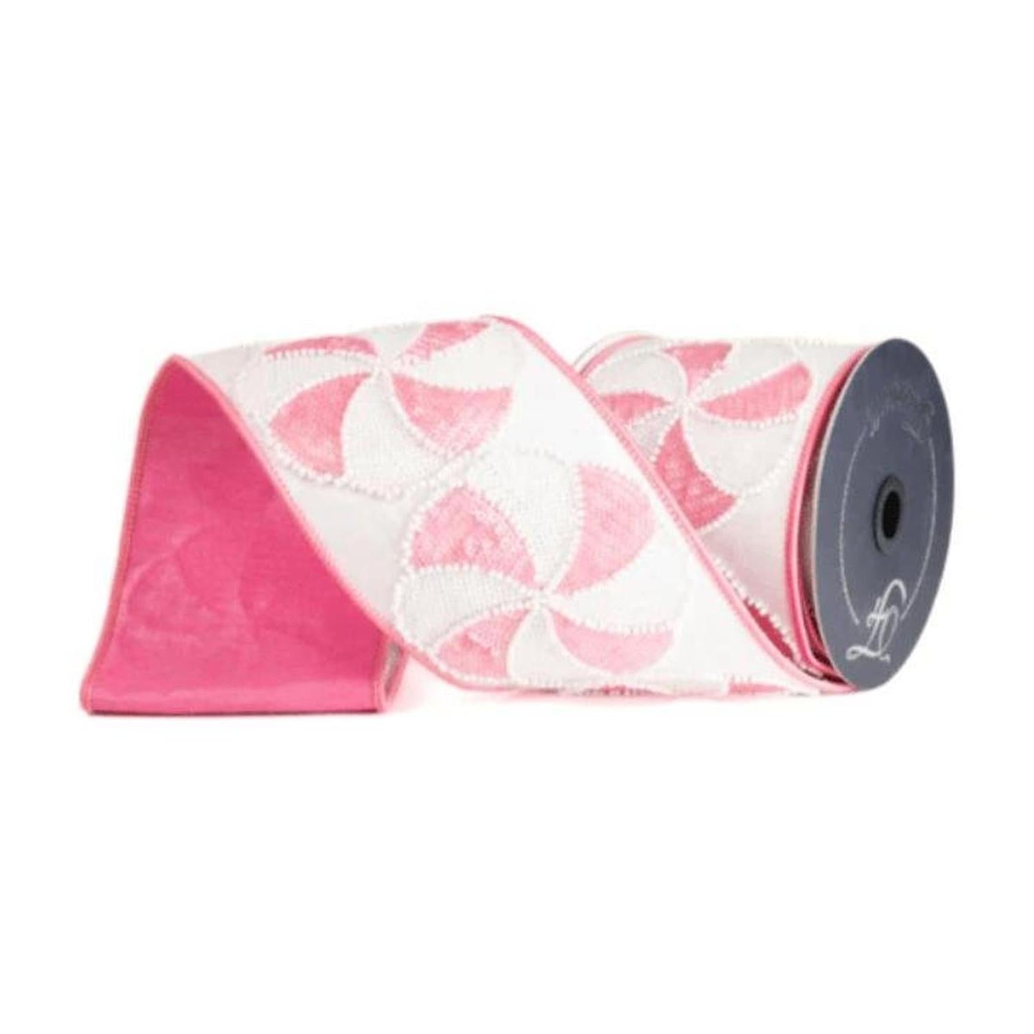 4" Peppermint Candies Ribbon: Pink/White (5 Yards)