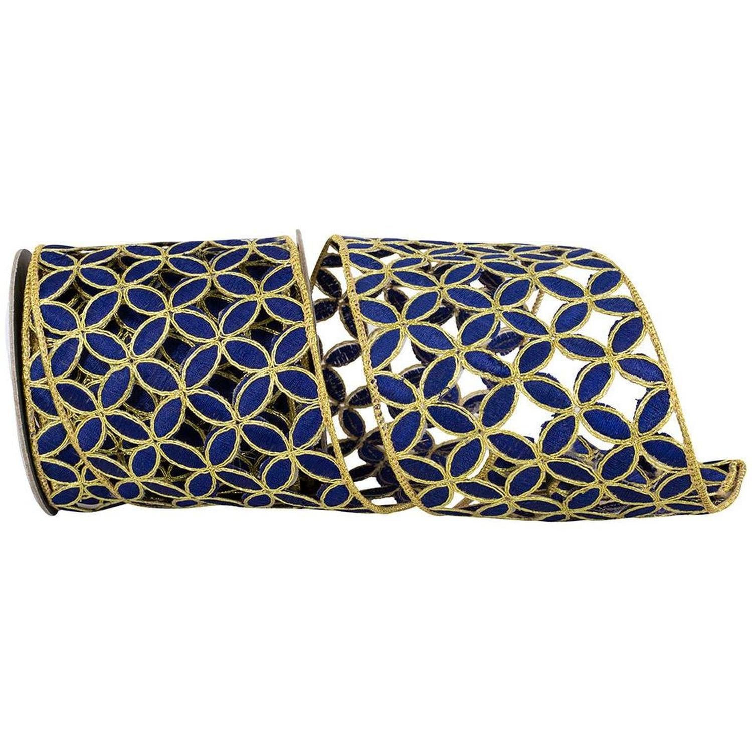 Shop For 4" Petal Cut Embroidery Ribbon: Navy/Gold (5 Yards)