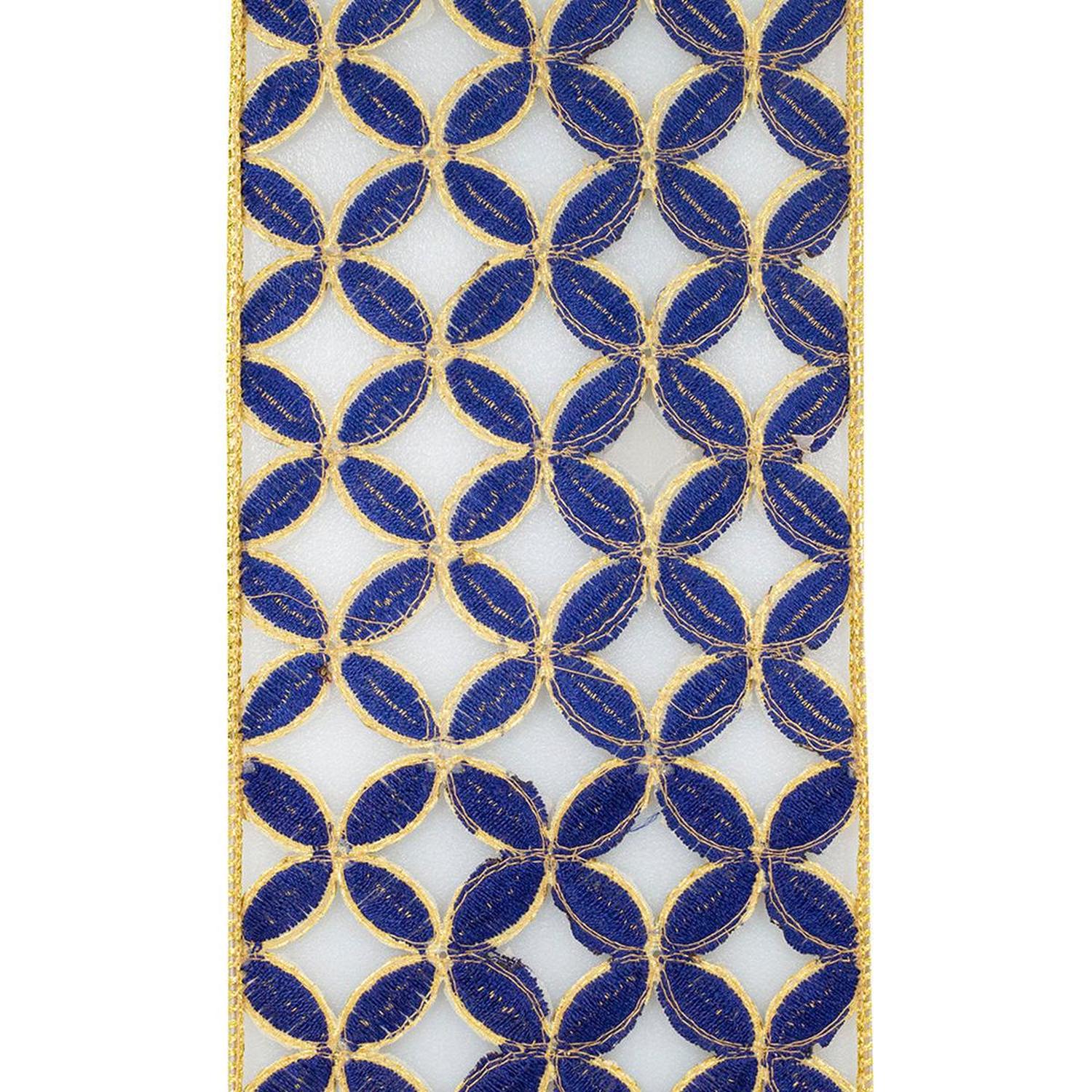 Shop For 4" Petal Cut Embroidery Ribbon: Navy/Gold (5 Yards)