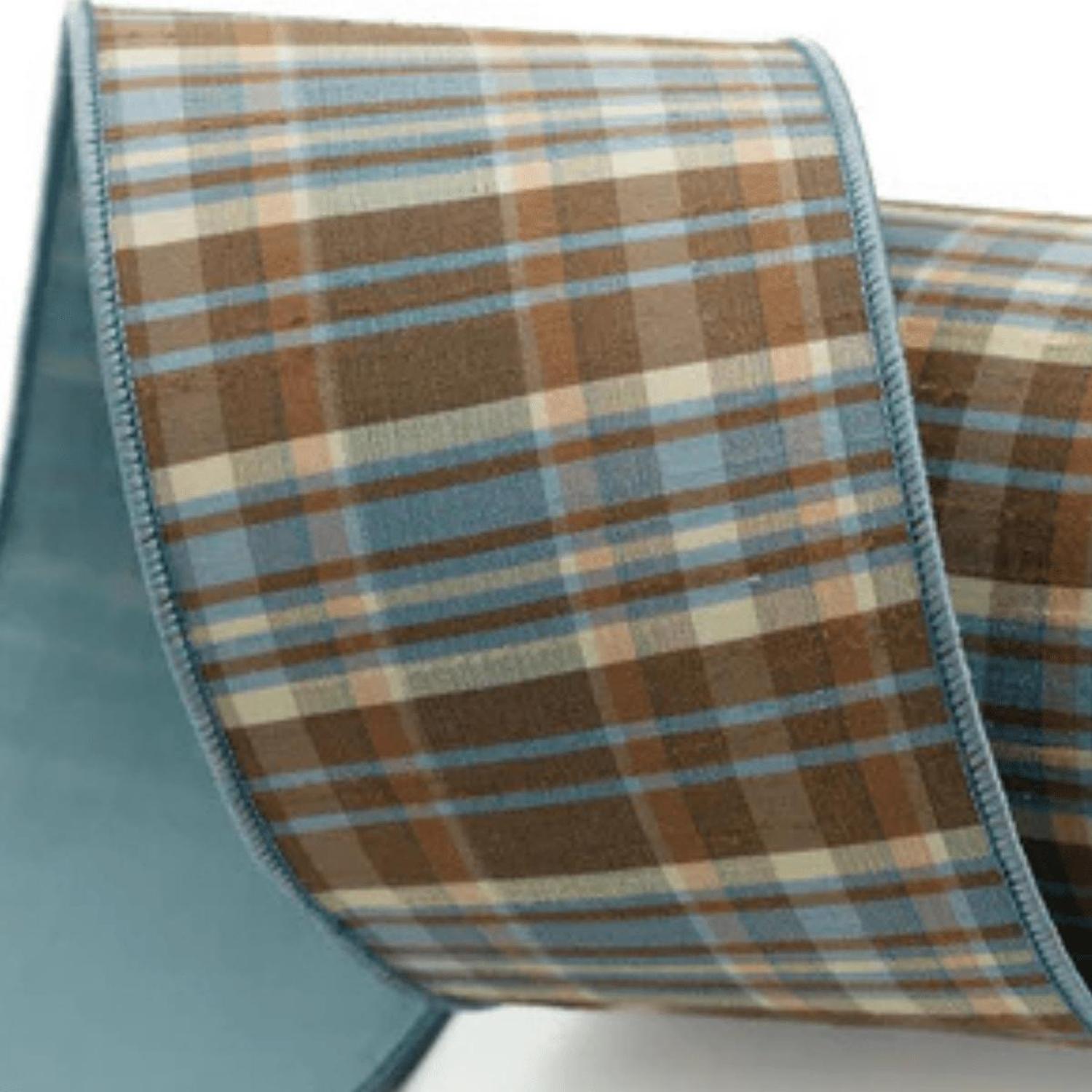 Shop For 4" Prescott Fall Plaid Ribbon: Blue/Chocolate (10 Yards)