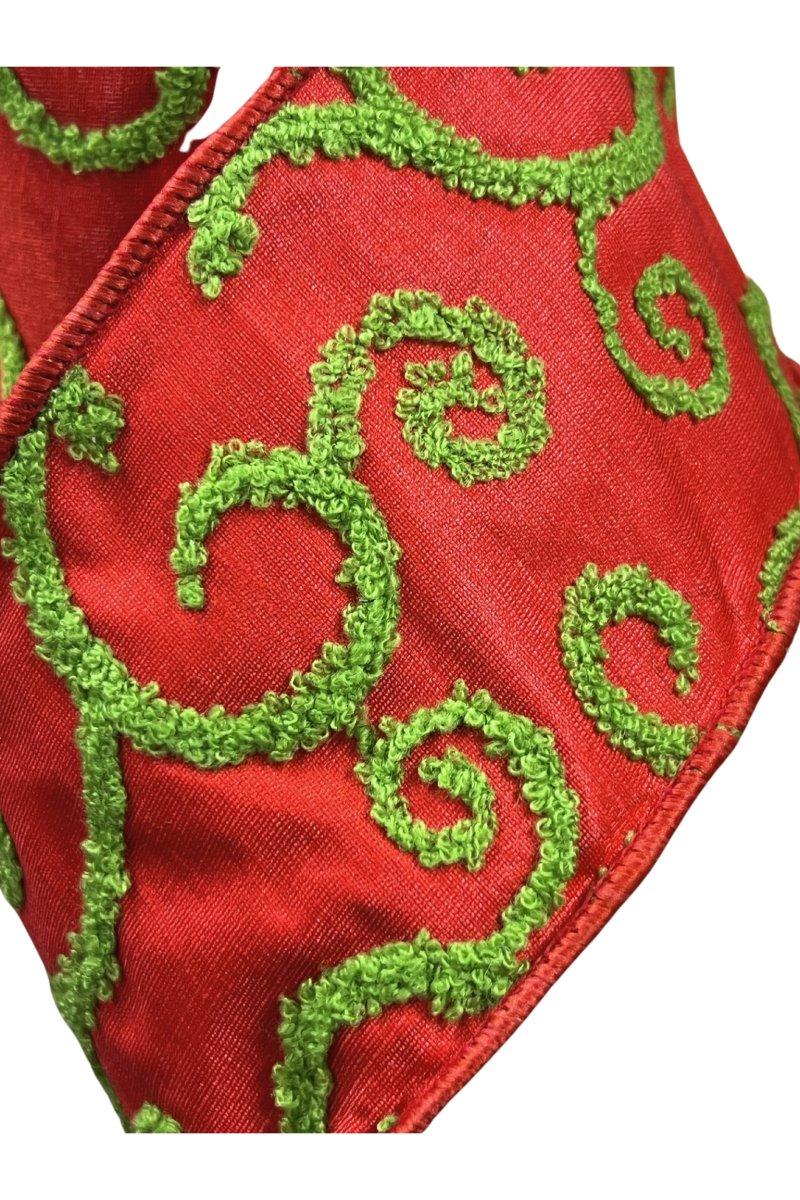 Shop For 4" Red and Lime Green Raised Swirls (10 Yards)