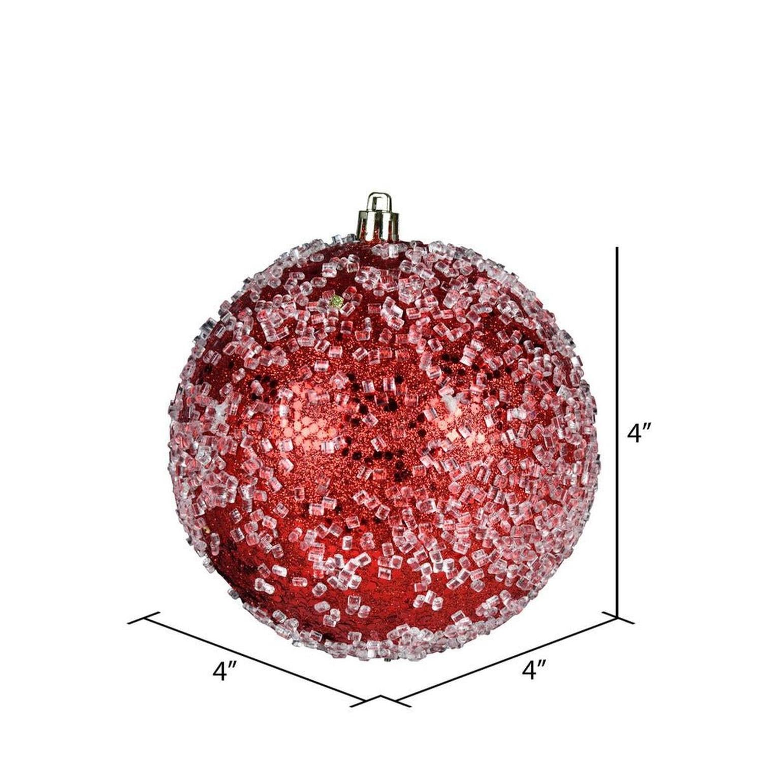 4" Red Glitter Hail Ball Ornament