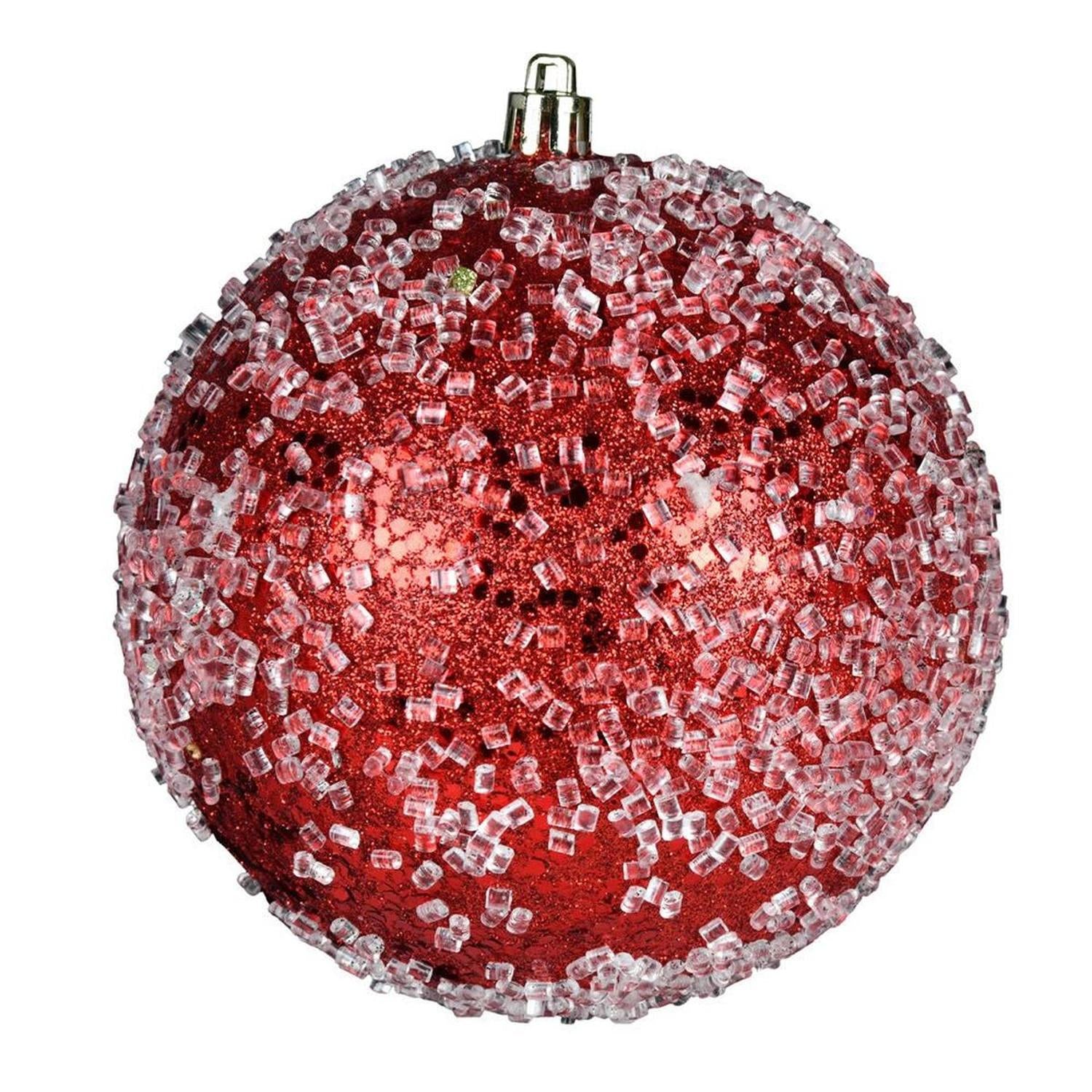 4" Red Glitter Hail Ball Ornament