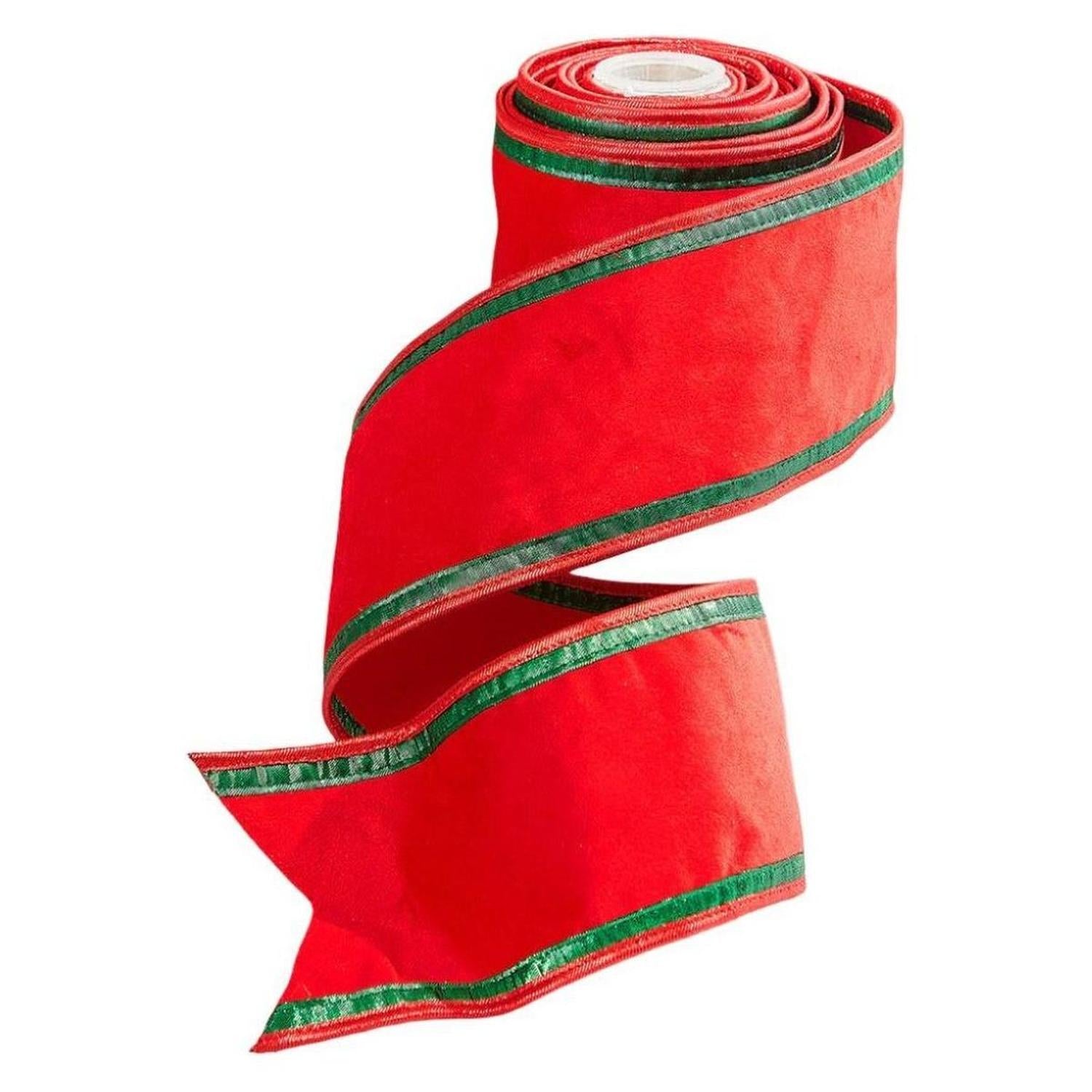 4" Red & Green Piping Velvet Metallic Dupion Ribbon (5 Yards)