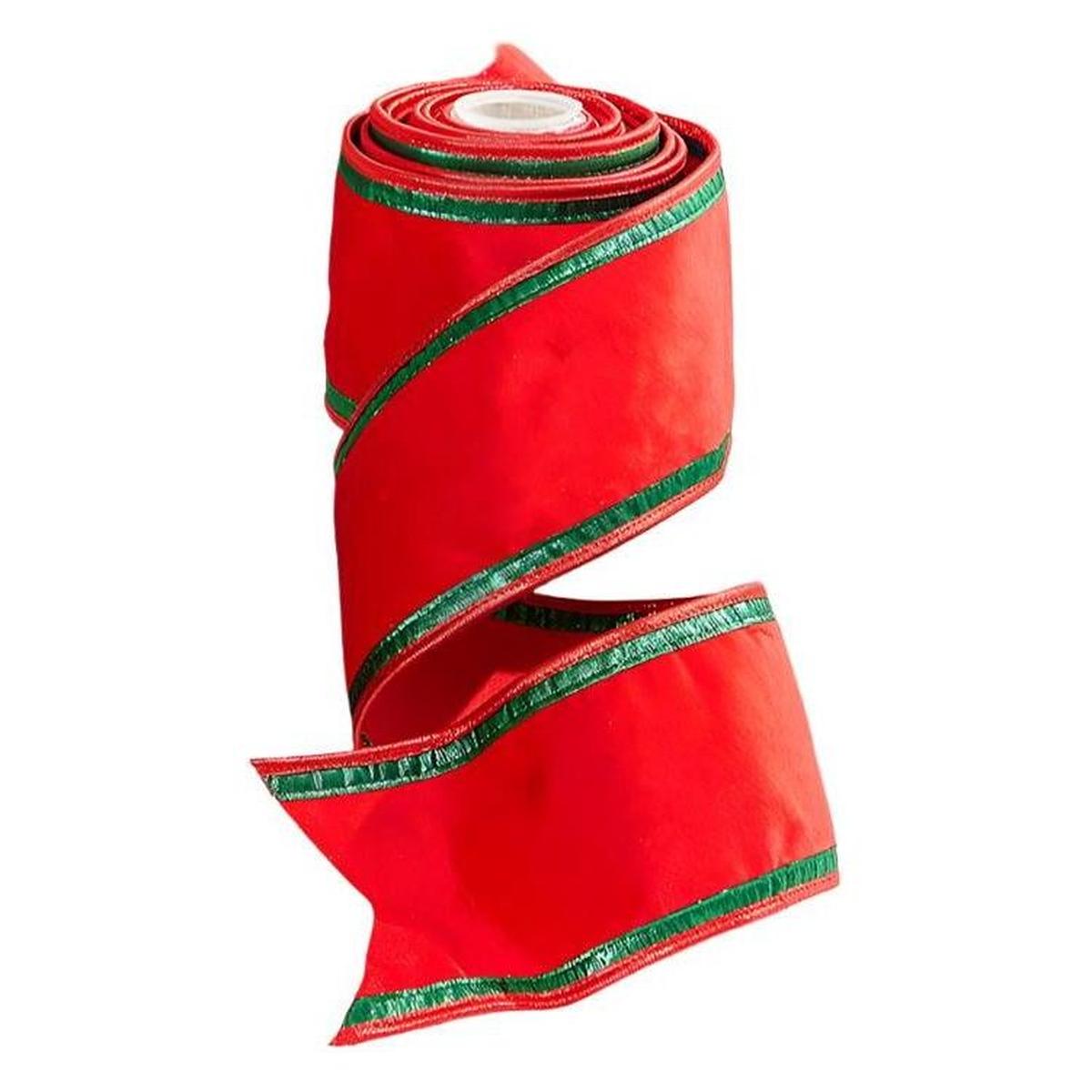 Shop For 4" Red & Green Piping Velvet Metallic Dupion Ribbon (5 Yards)