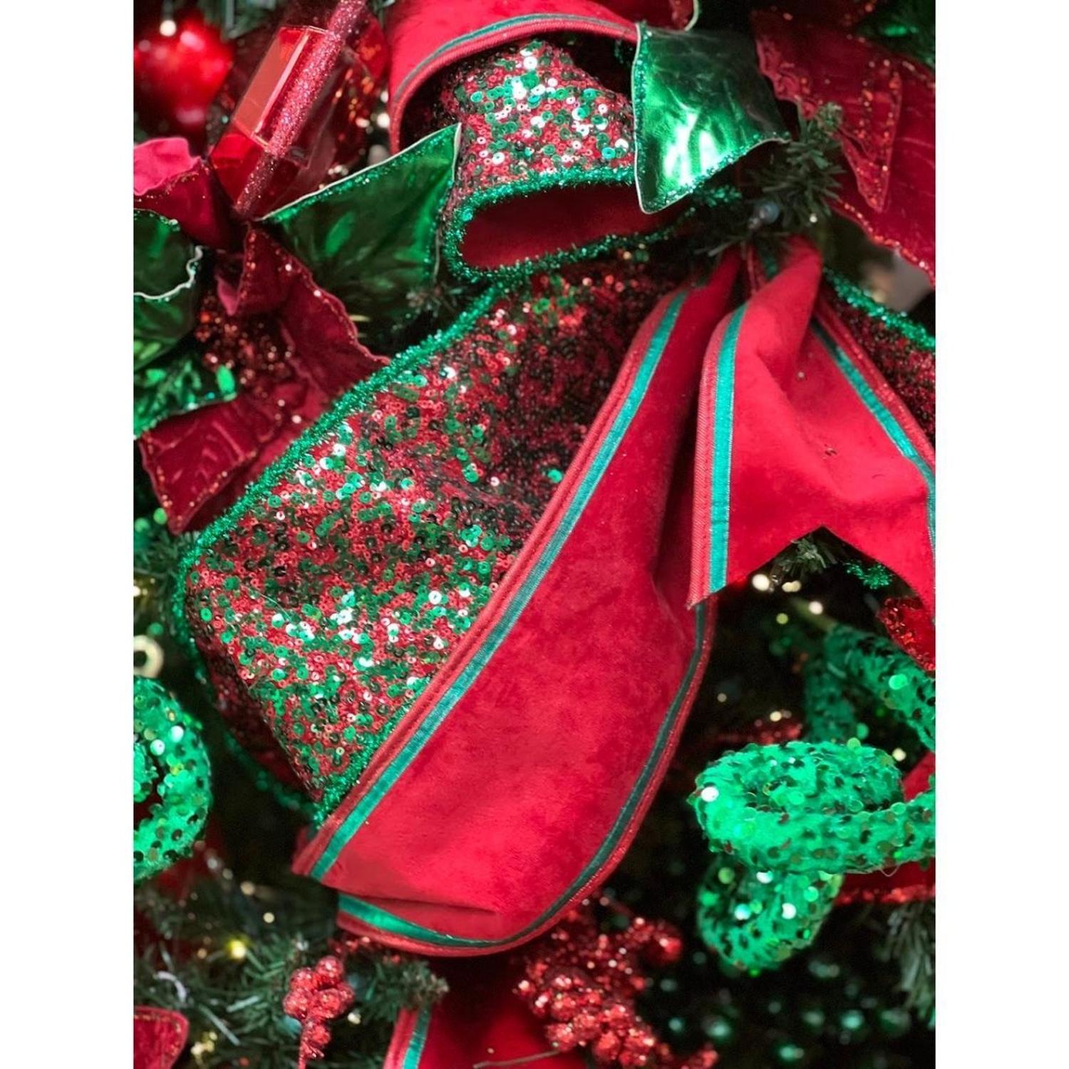 Shop For 4" Red & Green Piping Velvet Metallic Dupion Ribbon (5 Yards)