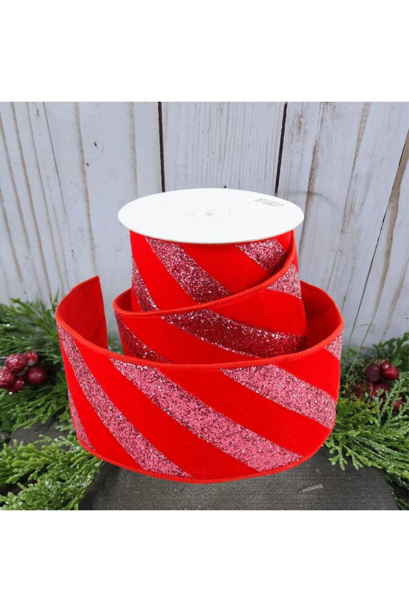 Shop For 4" Red Velvet Glitter Stripe Ribbon: Pink (5 Yards)