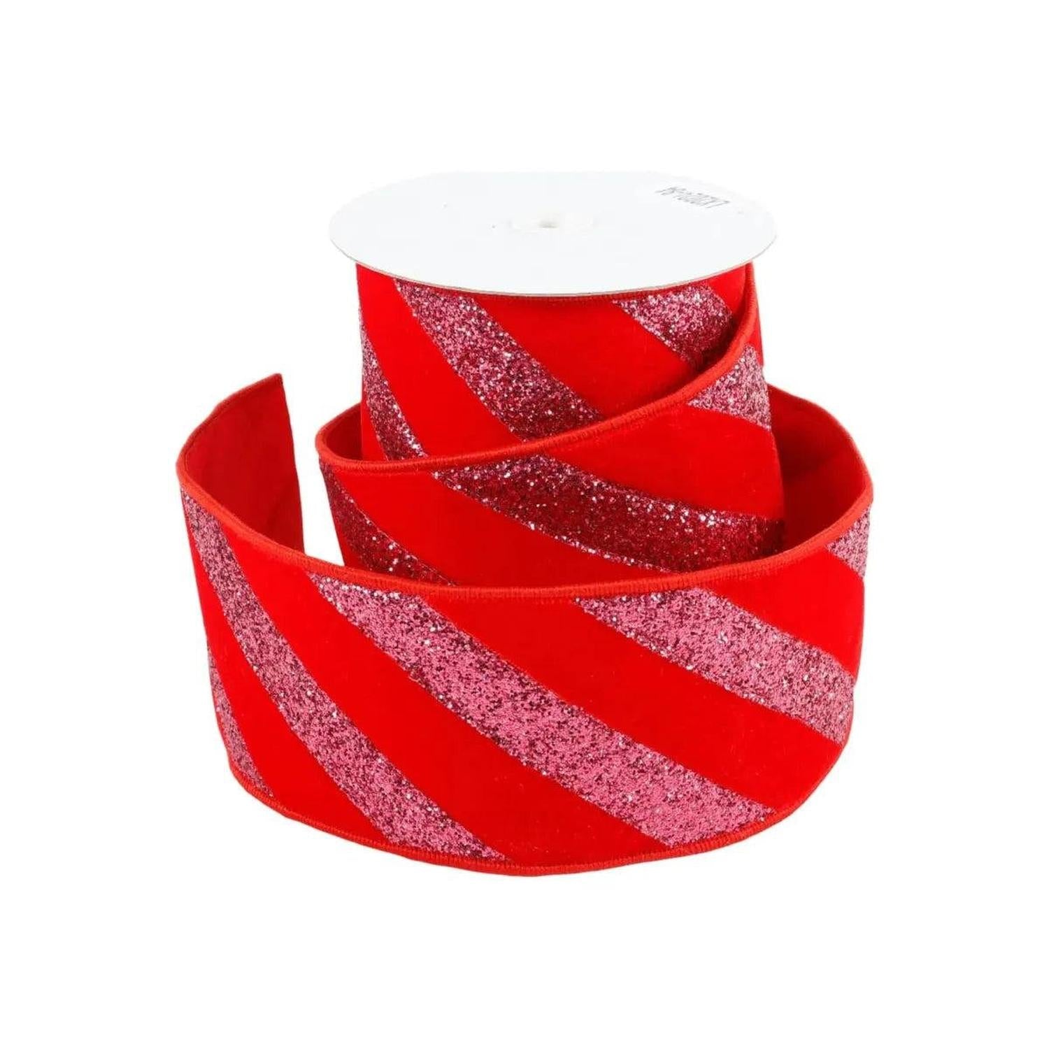 Shop For 4" Red Velvet Glitter Stripe Ribbon: Pink (5 Yards)
