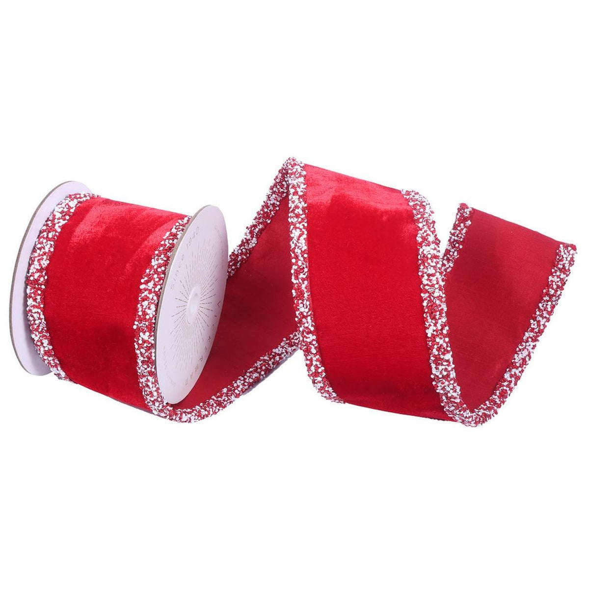 4" Red Velvet Sequin Trim Ribbon: Red/White (5 Yards)