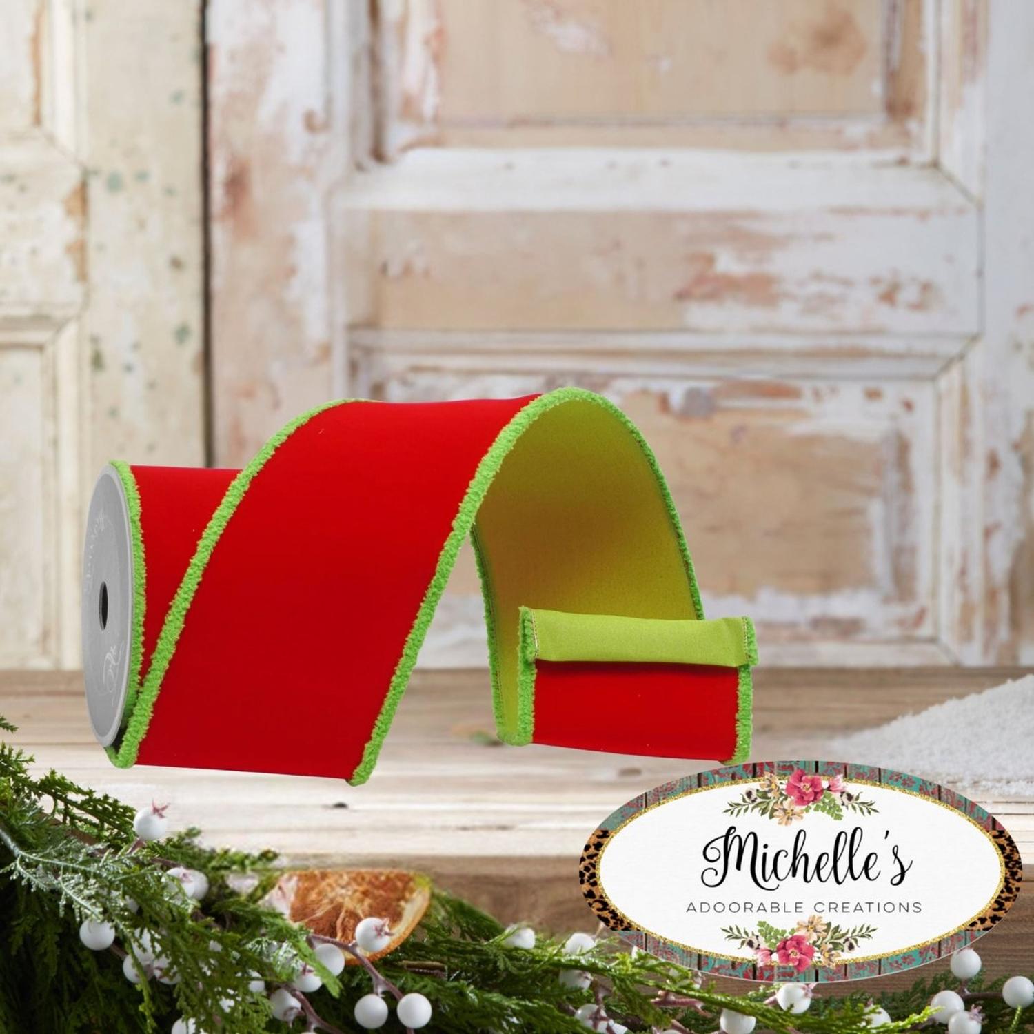 4" Scrooge Green Trim Ribbon: Red (10 Yards)