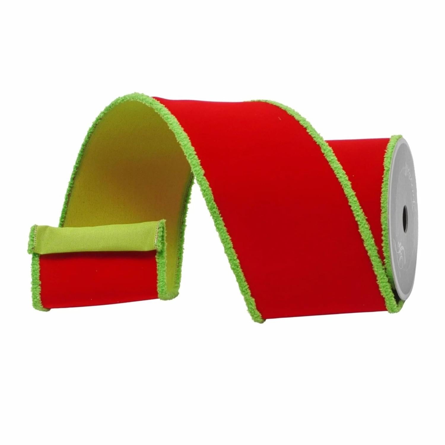 4" Scrooge Green Trim Ribbon: Red (10 Yards)