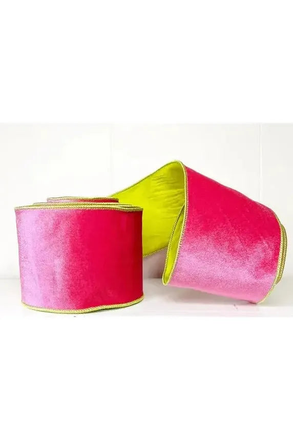 Shop For 4" Solid Velvet Double - Sided Ribbon: Pink/Lime (10 Yards)