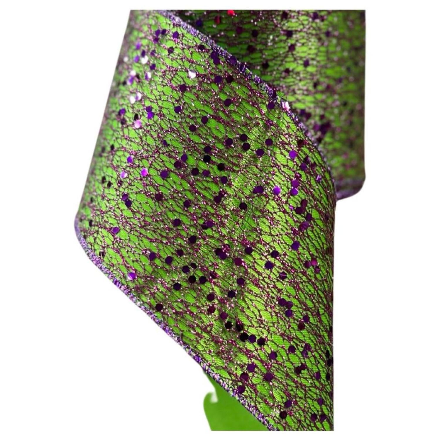 Shop For 4" Spider Web Purple Tinsel Ribbon: Lime (10 Yards)