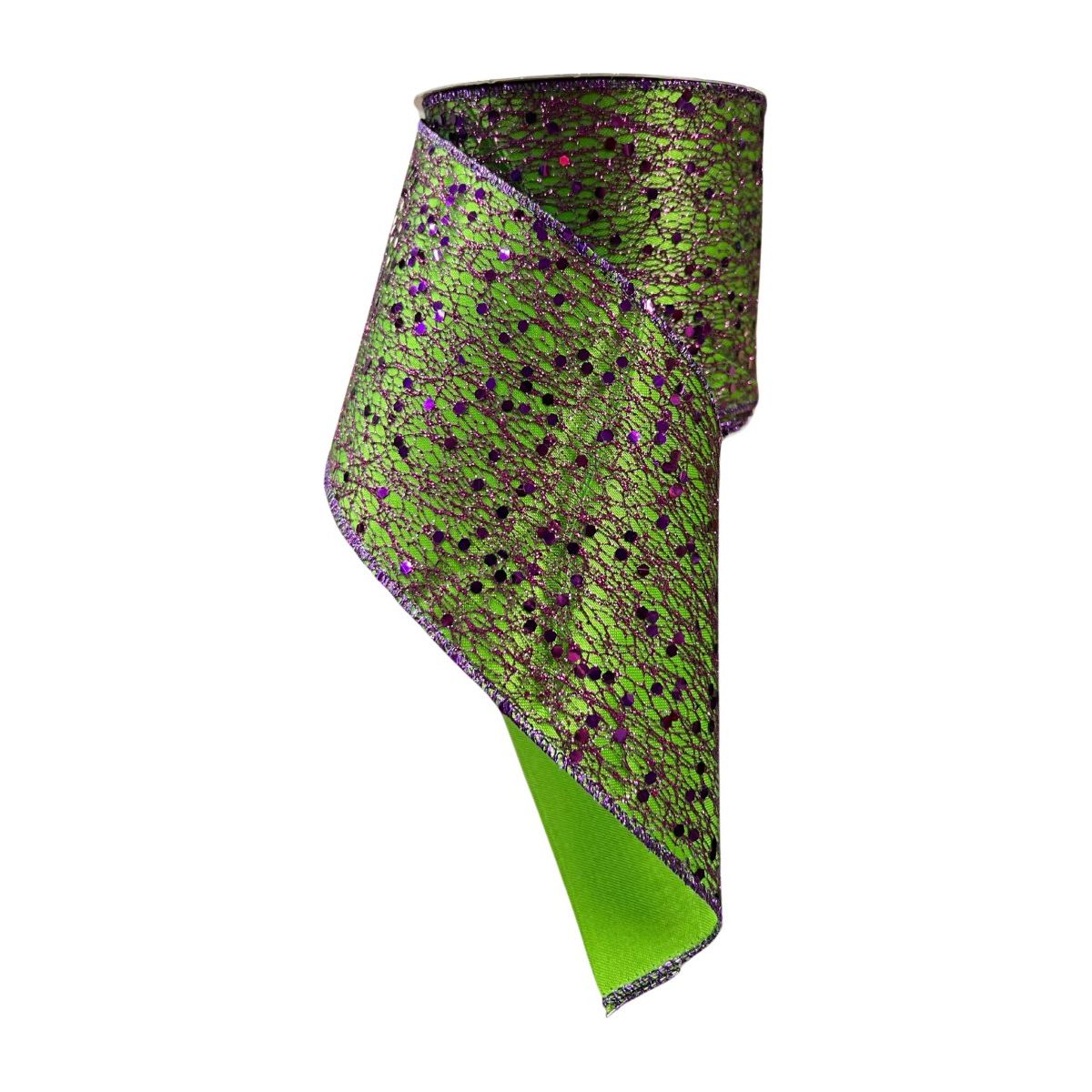 Shop For 4" Spider Web Purple Tinsel Ribbon: Lime (10 Yards)