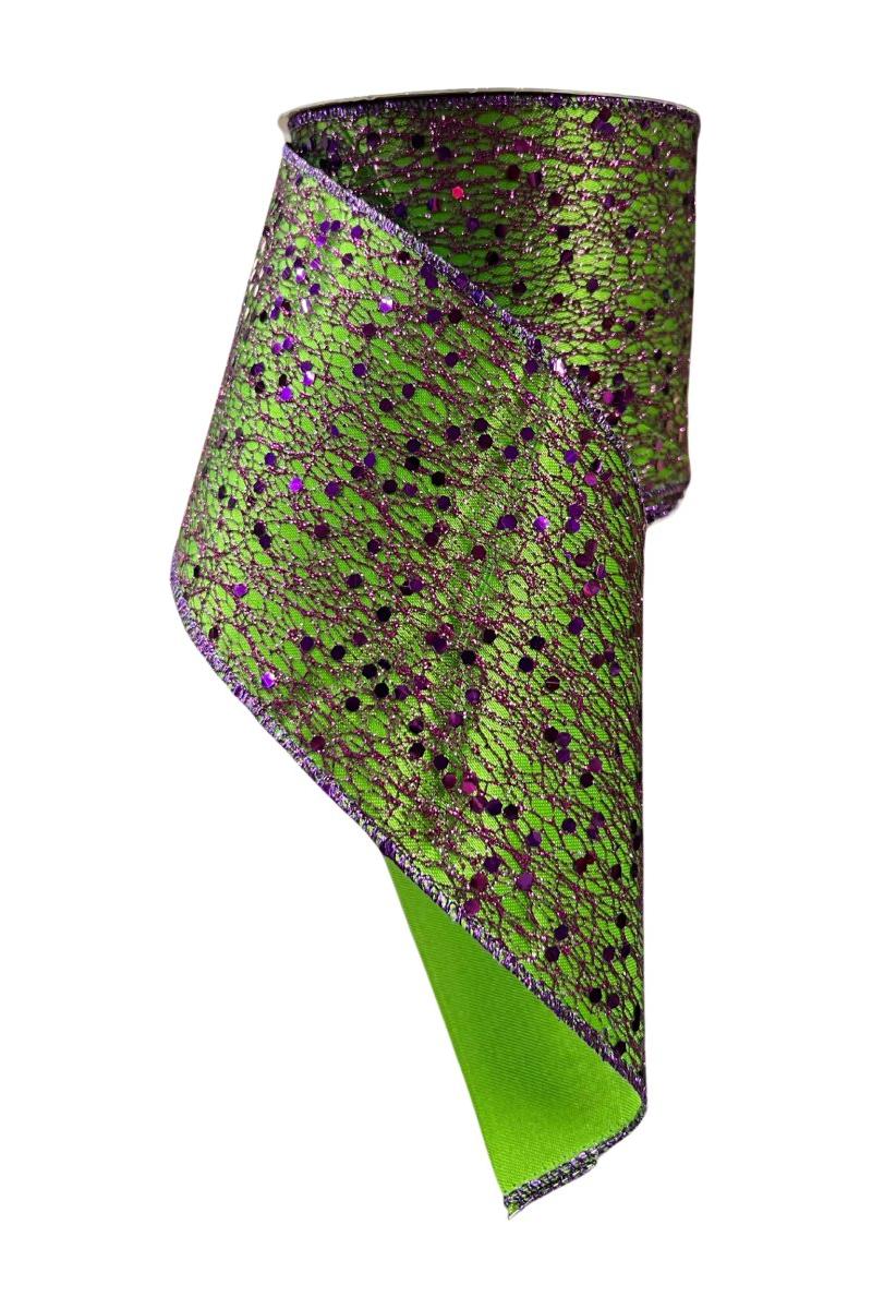 Shop For 4" Spider Web Purple Tinsel Ribbon: Lime (10 Yards)