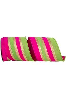 Shop For 4" Stripe Trimming Overlay Ribbon: Lime/Pink (5 Yards)