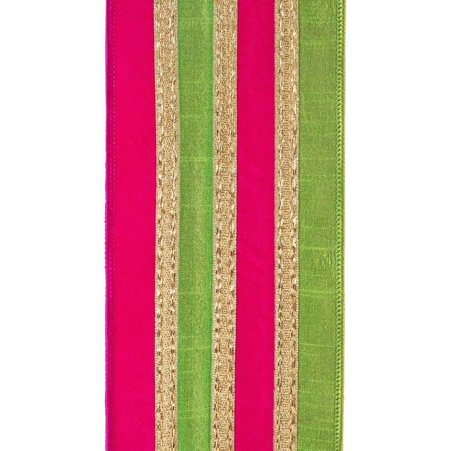 4" Stripe Trimming Overlay Ribbon: Lime/Pink (5 Yards)