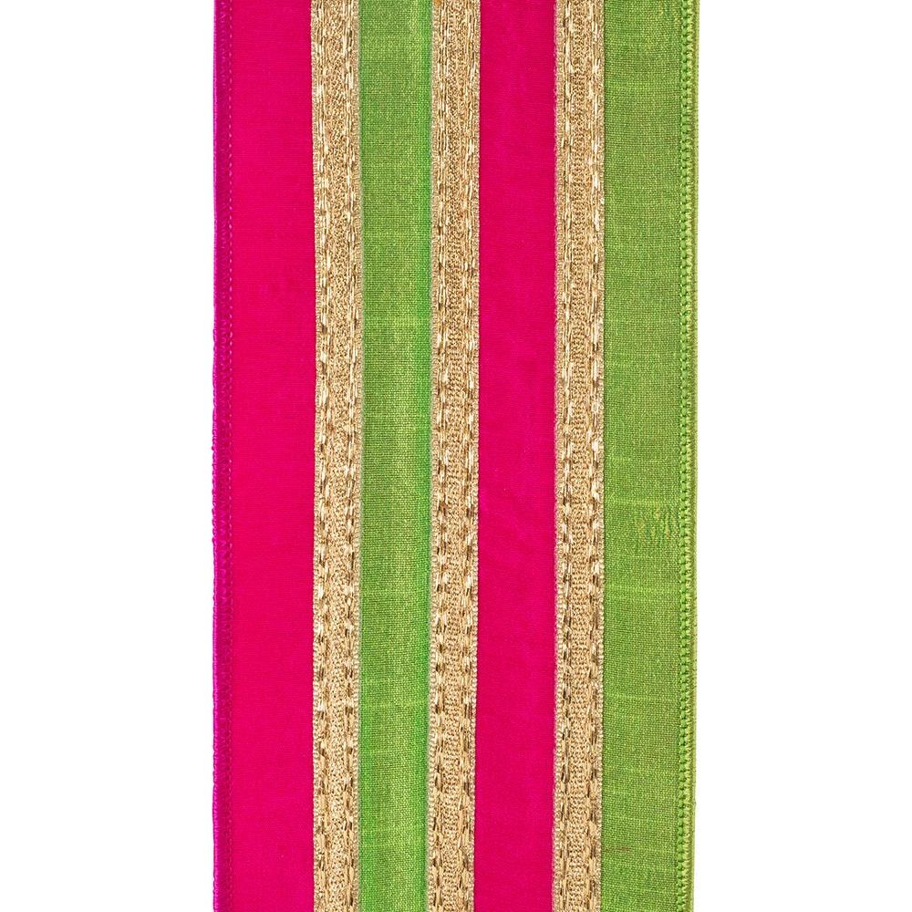 Shop For 4" Stripe Trimming Overlay Ribbon: Lime/Pink (5 Yards)