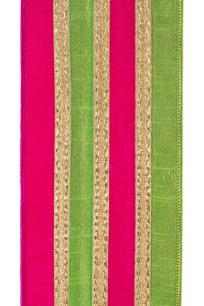 Shop For 4" Stripe Trimming Overlay Ribbon: Lime/Pink (5 Yards)